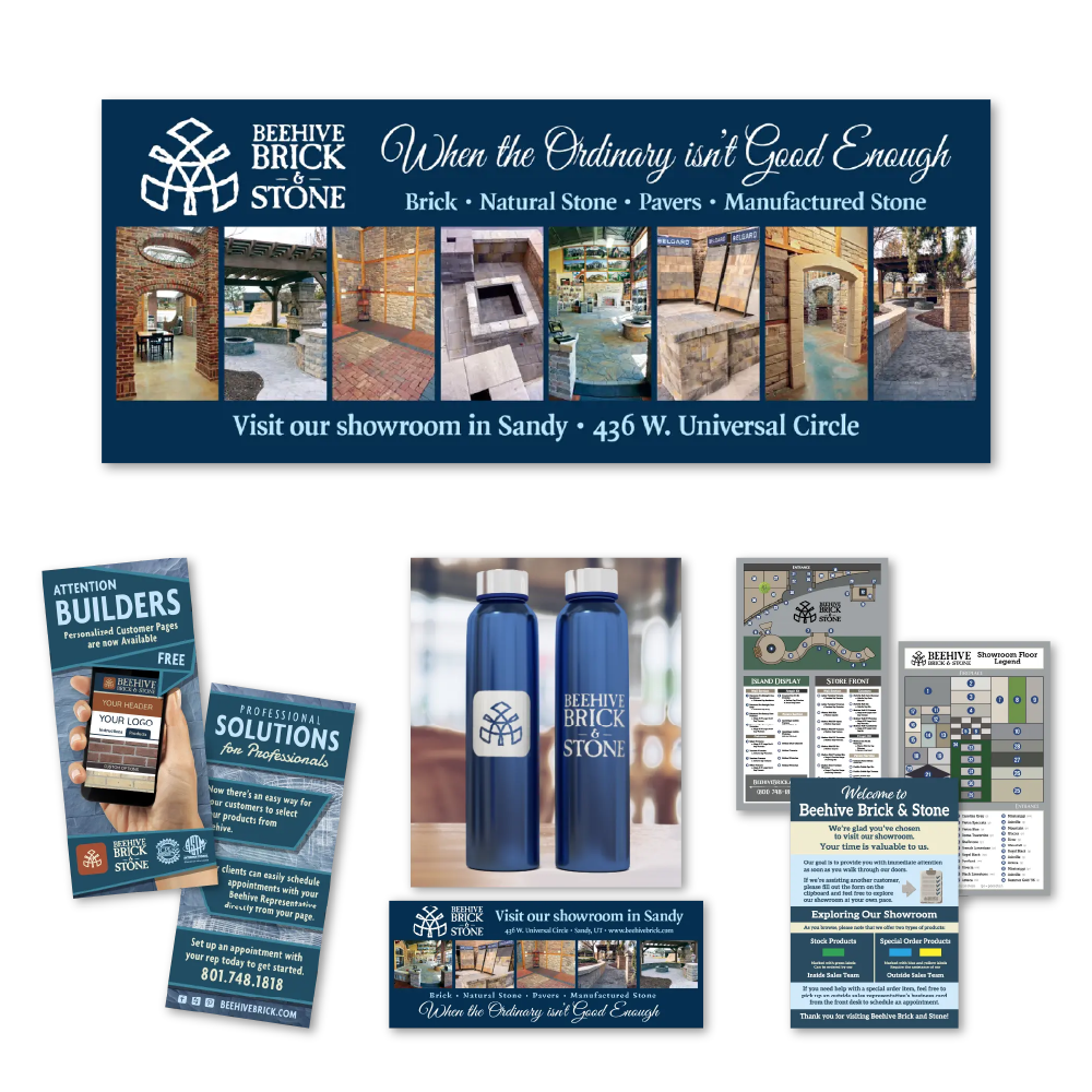 Collage of print design for Beehive Brick & Stone created by Rob Covington