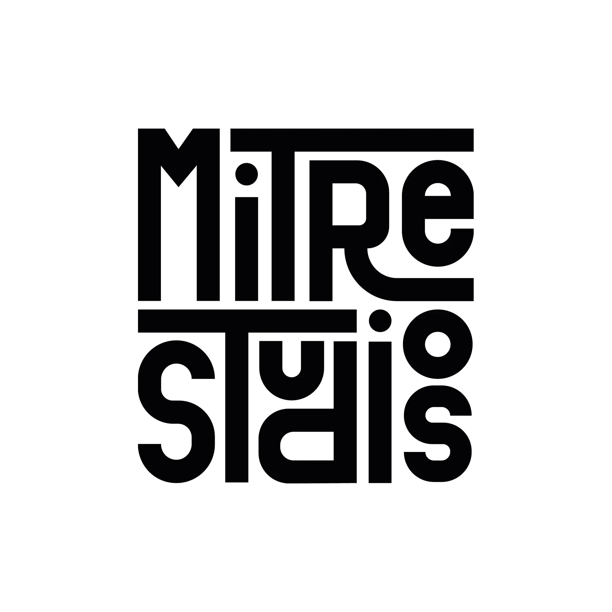 mitre studios black font on white background