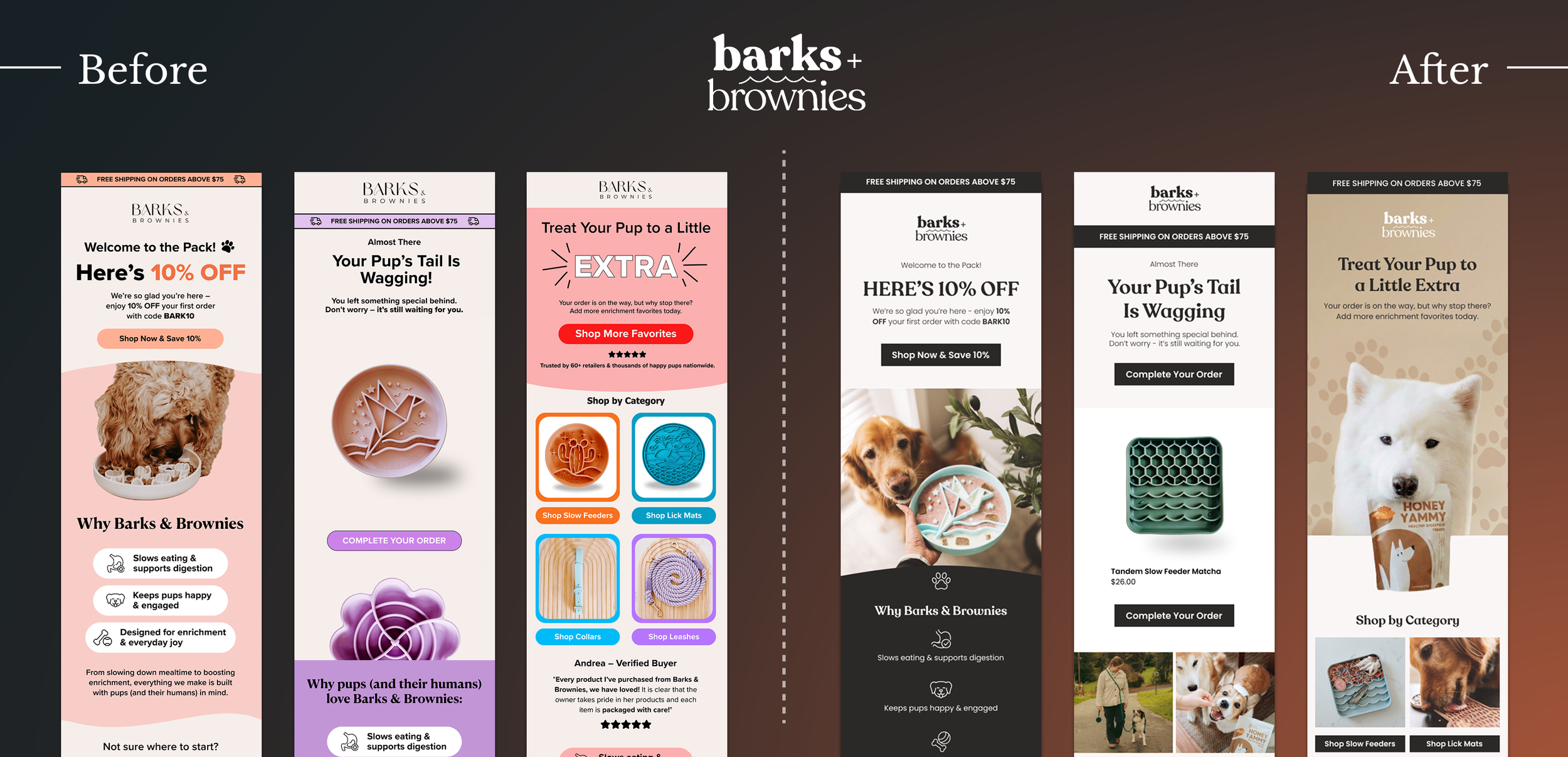 Barks and brownies before and after