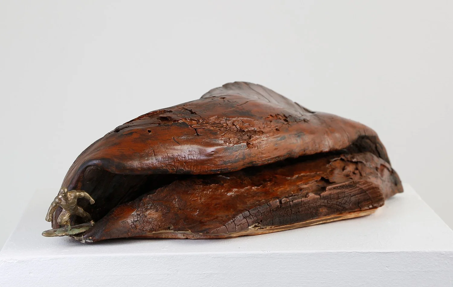 'Bronze Surfer' 14x50x20cm bronze and acacia root 