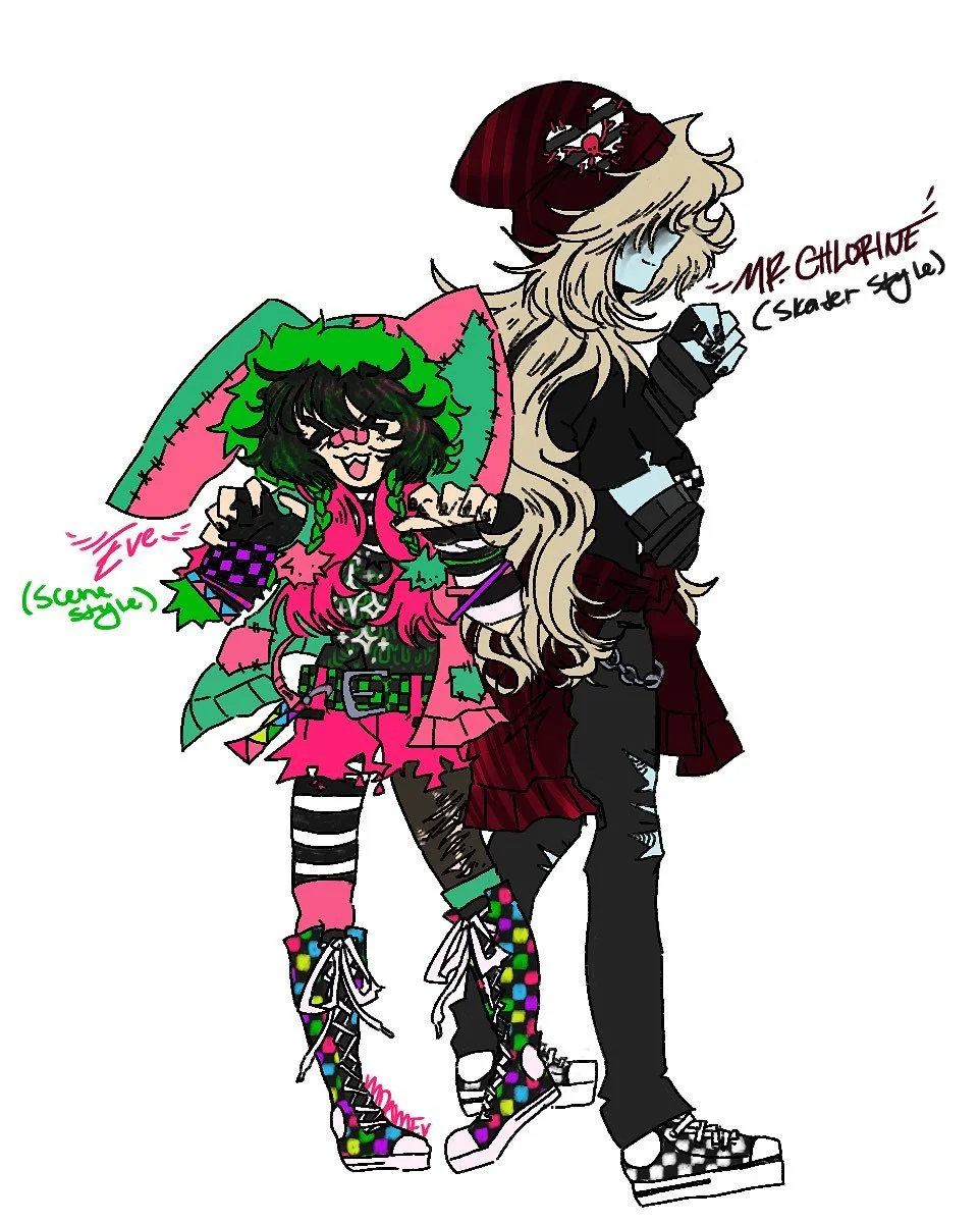 Drew my fantasy ocs in emo styles 🖤🤍🖤🤍!! #WFM #OC