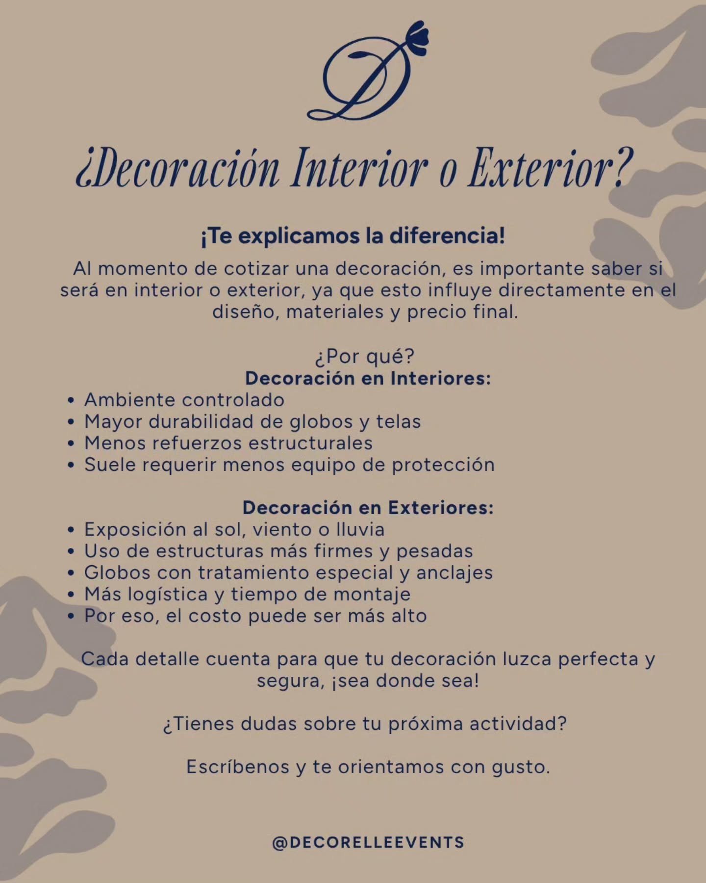 &iquest;Por qu&eacute; var&iacute;a el precio de una decoraci&oacute;n interior vs exterior? 

Te explicamos 👇