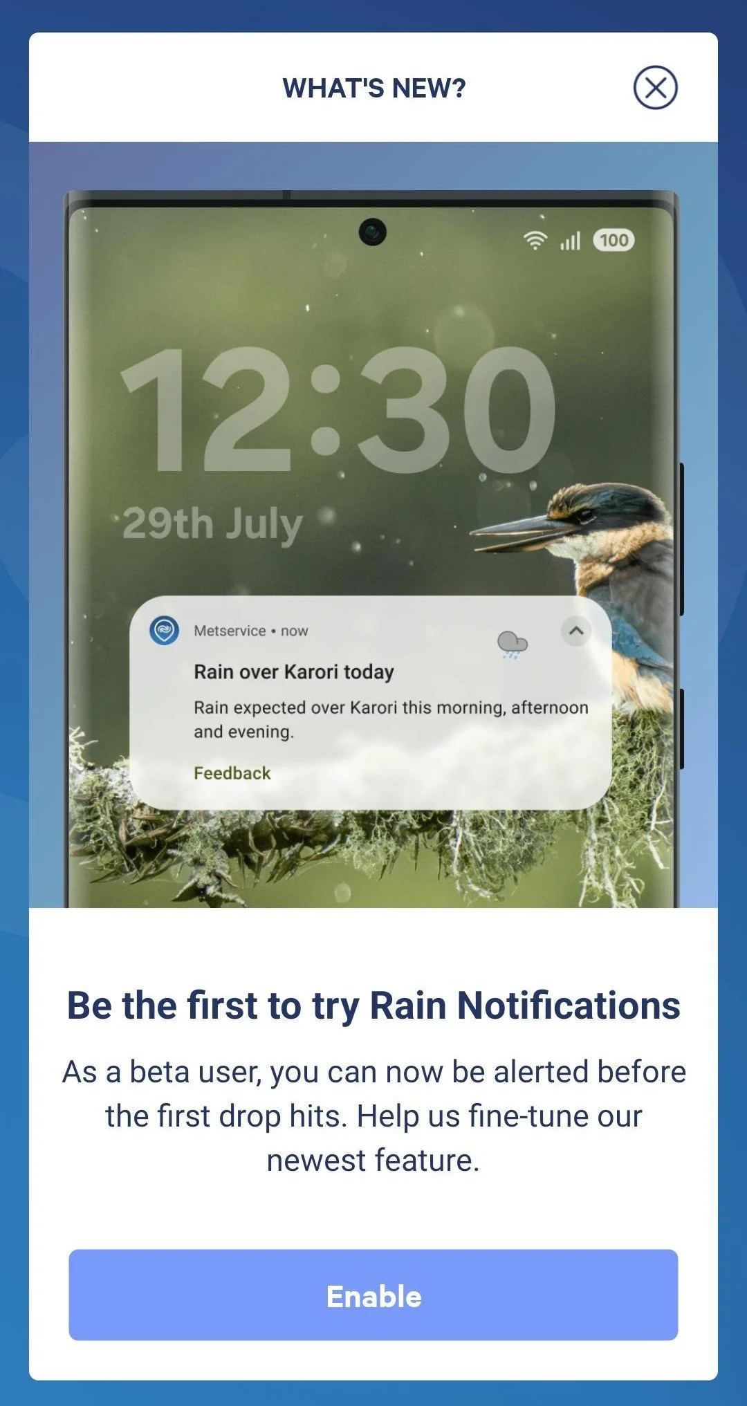 An image of a 'what's new' screen showing a phone receiving a notification.