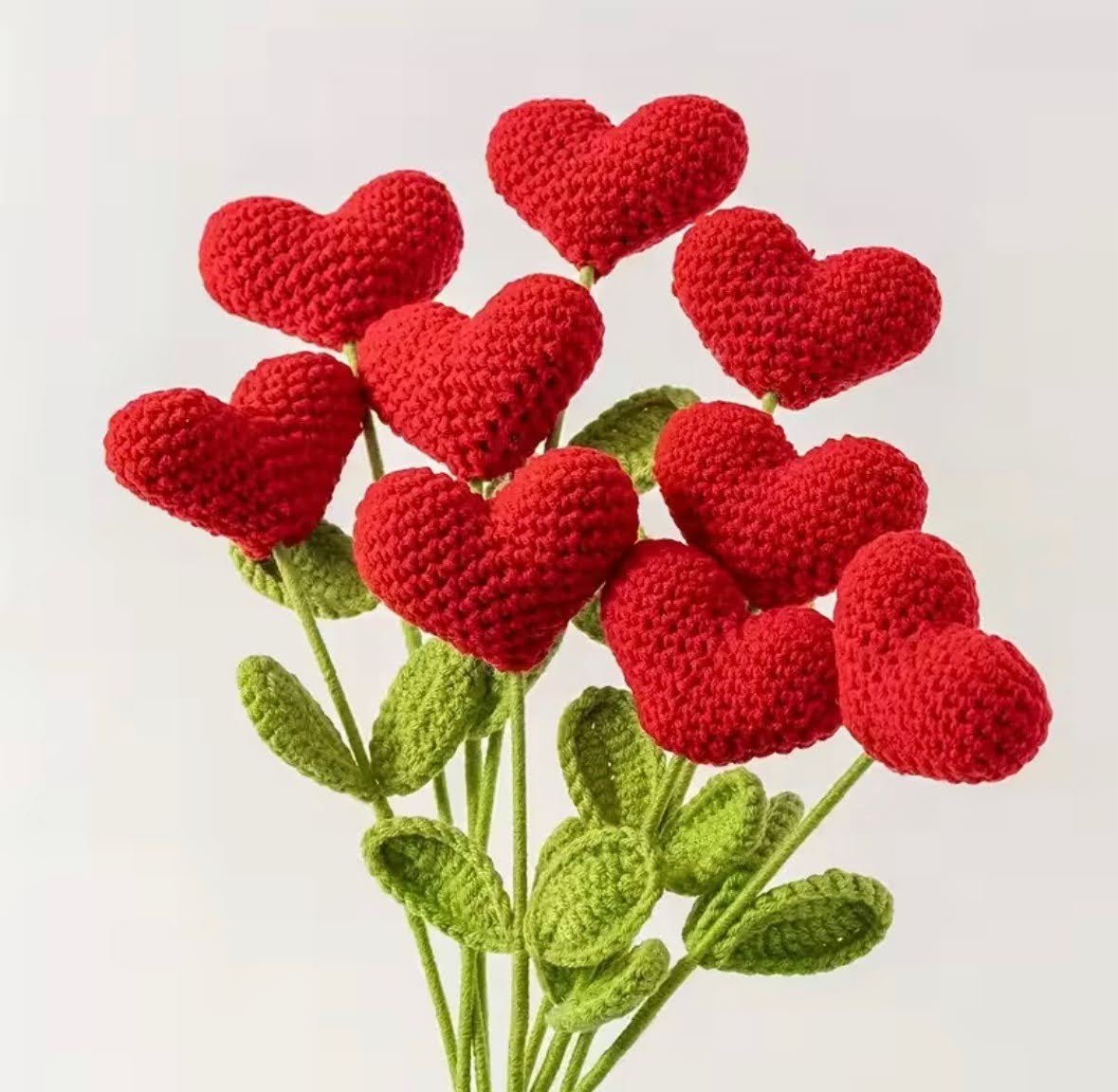 6 Heart-Shaped Crochet Roses – Long Stem