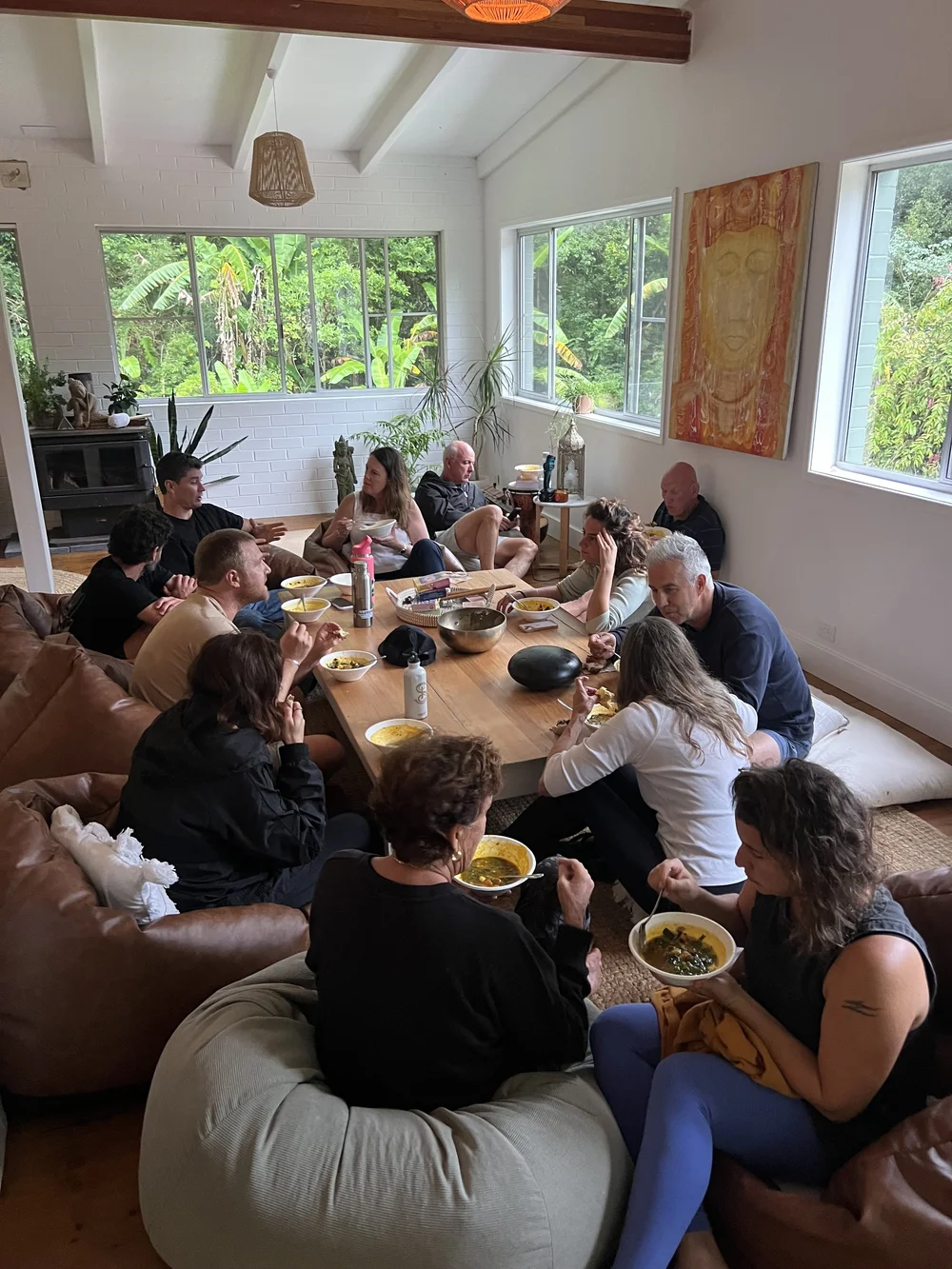 Guests sharing a meal together in the house