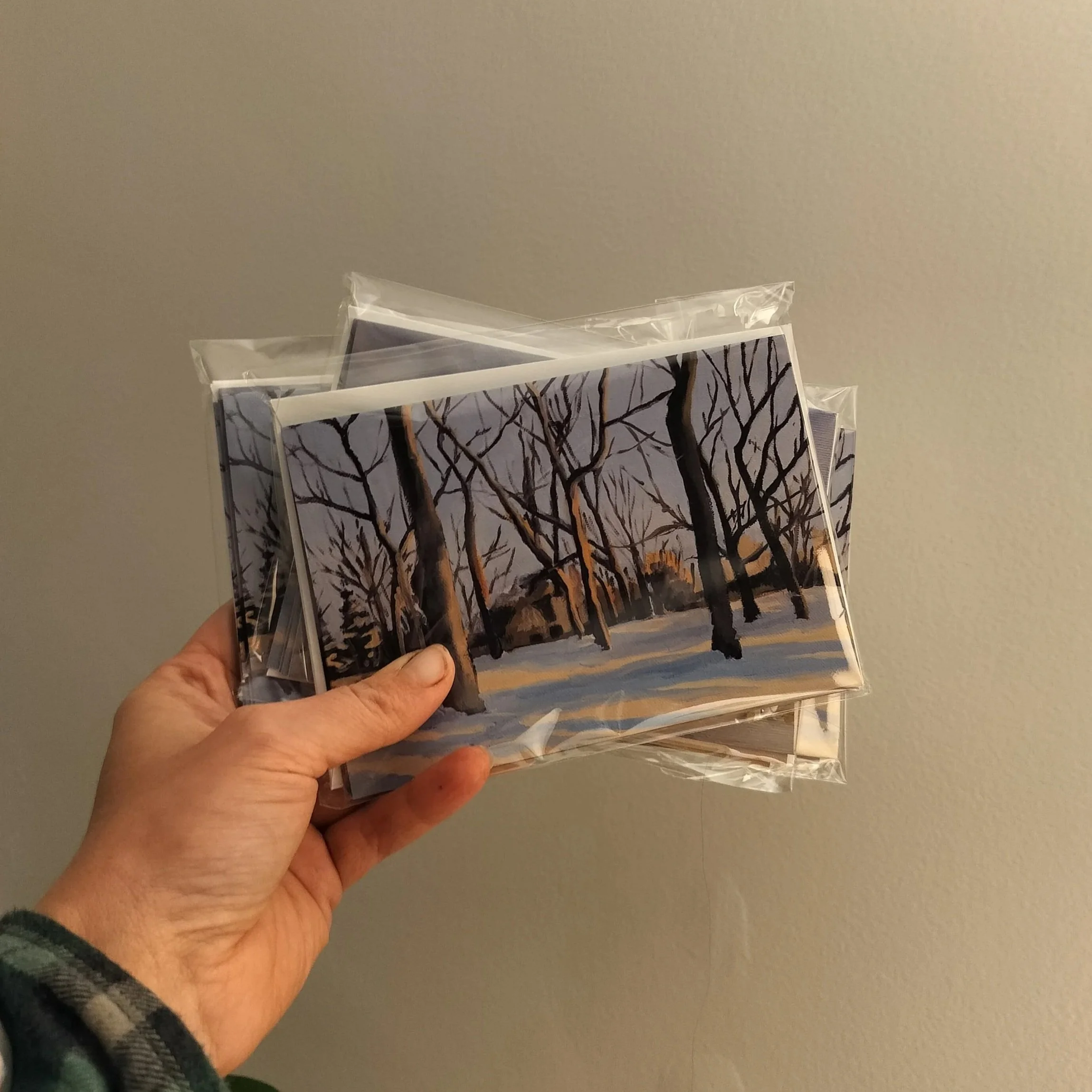 Greeting cards with winter landscape paintings