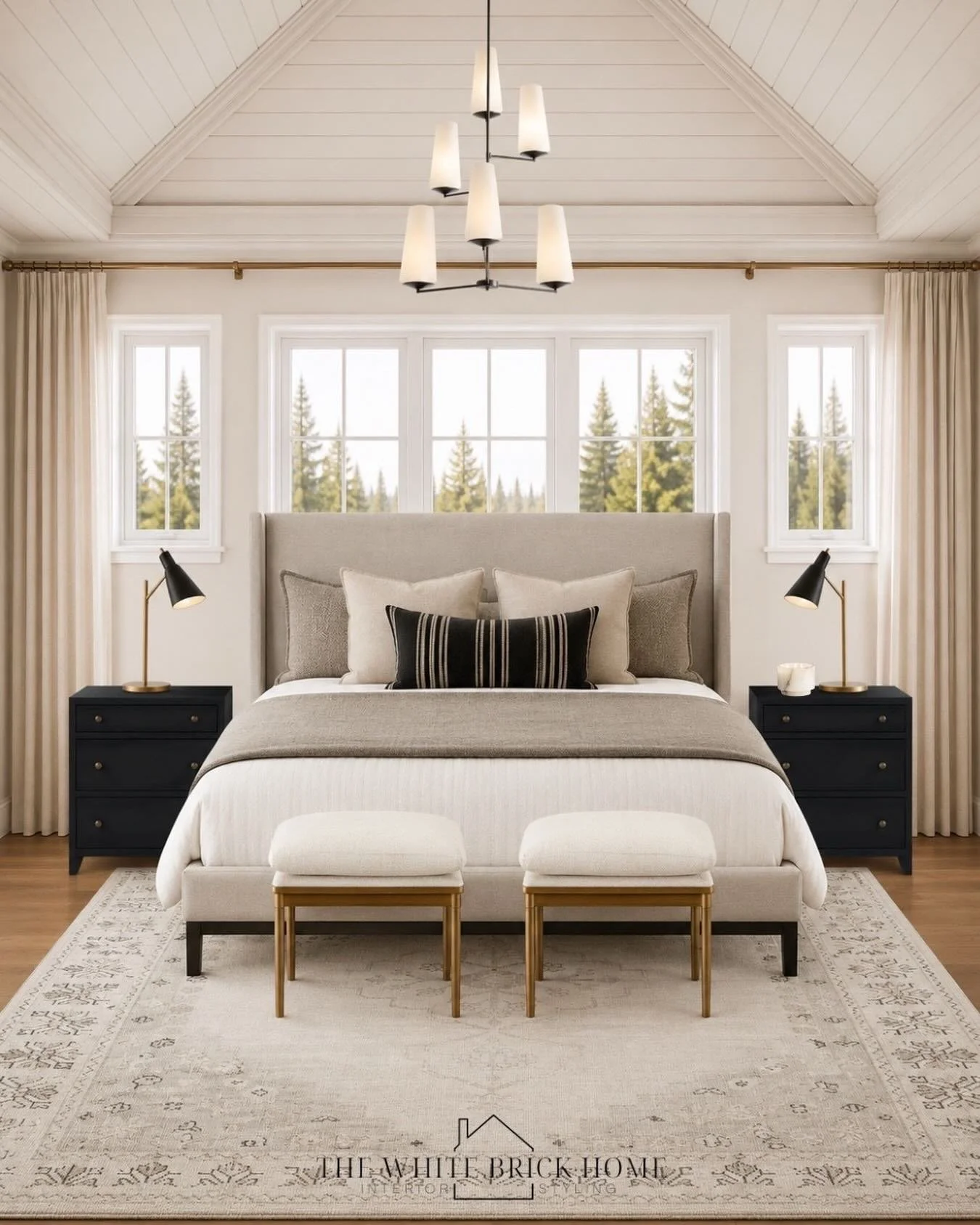 This room is proof that a few timeless pieces can make a space feel completely finished. ✨ From the soft upholstered bed to the black metal nightstands and vintage-inspired rug, every detail works together to create a bedroom that feels warm, layered