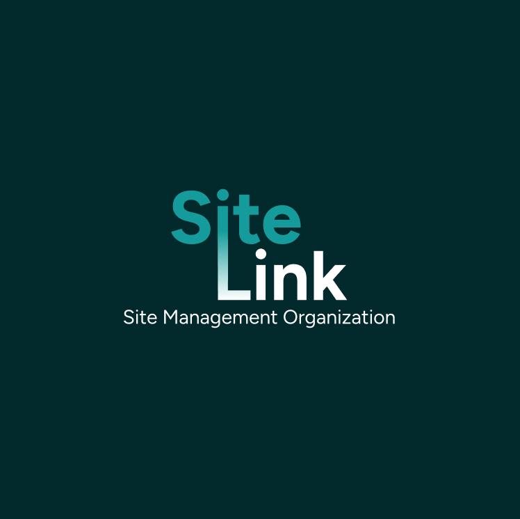 Logo with text 'Site Link' and 'Site Management Organization' on dark background.