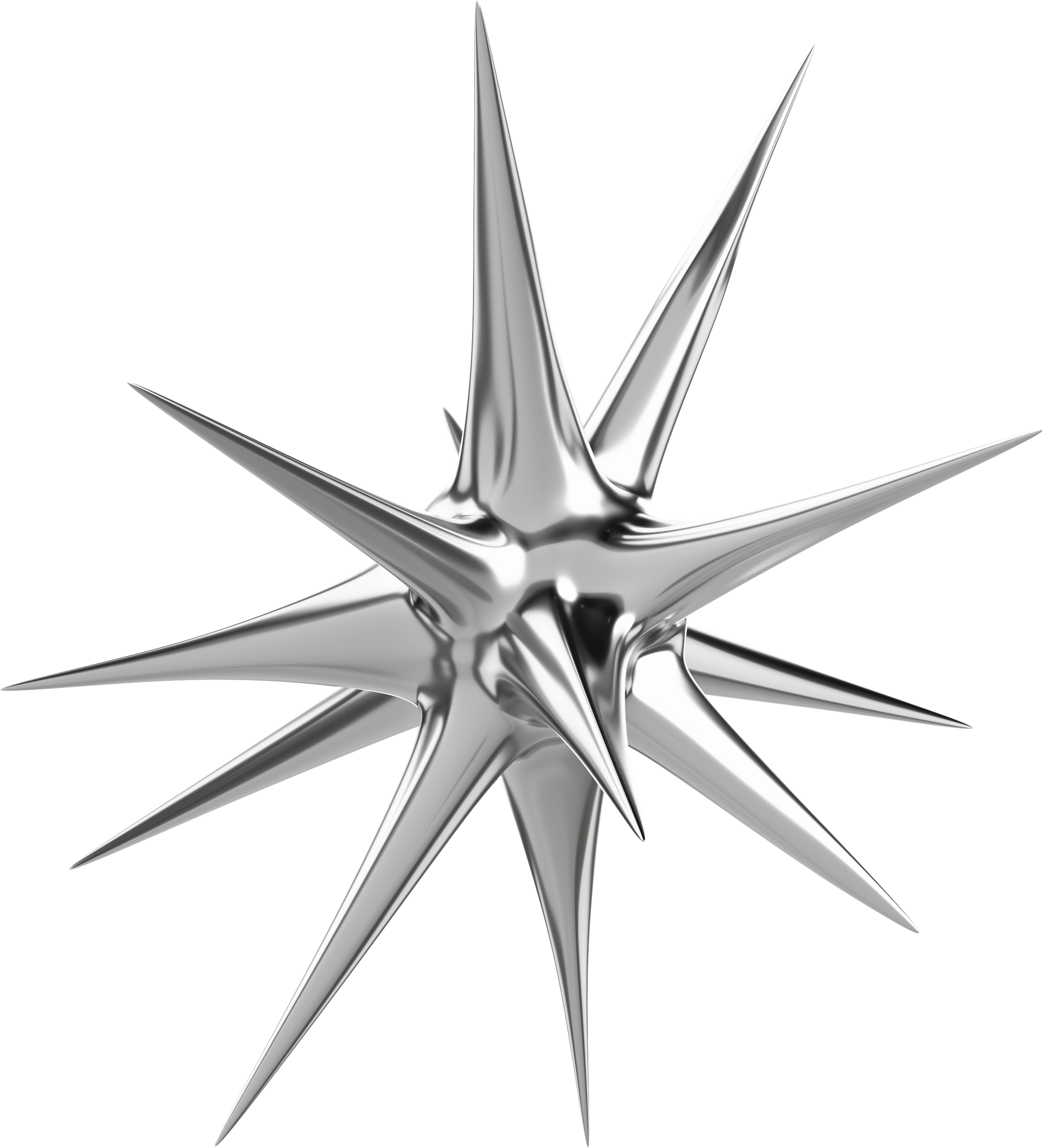 A 3D metal star with sharp, pointed spikes extending in various directions.