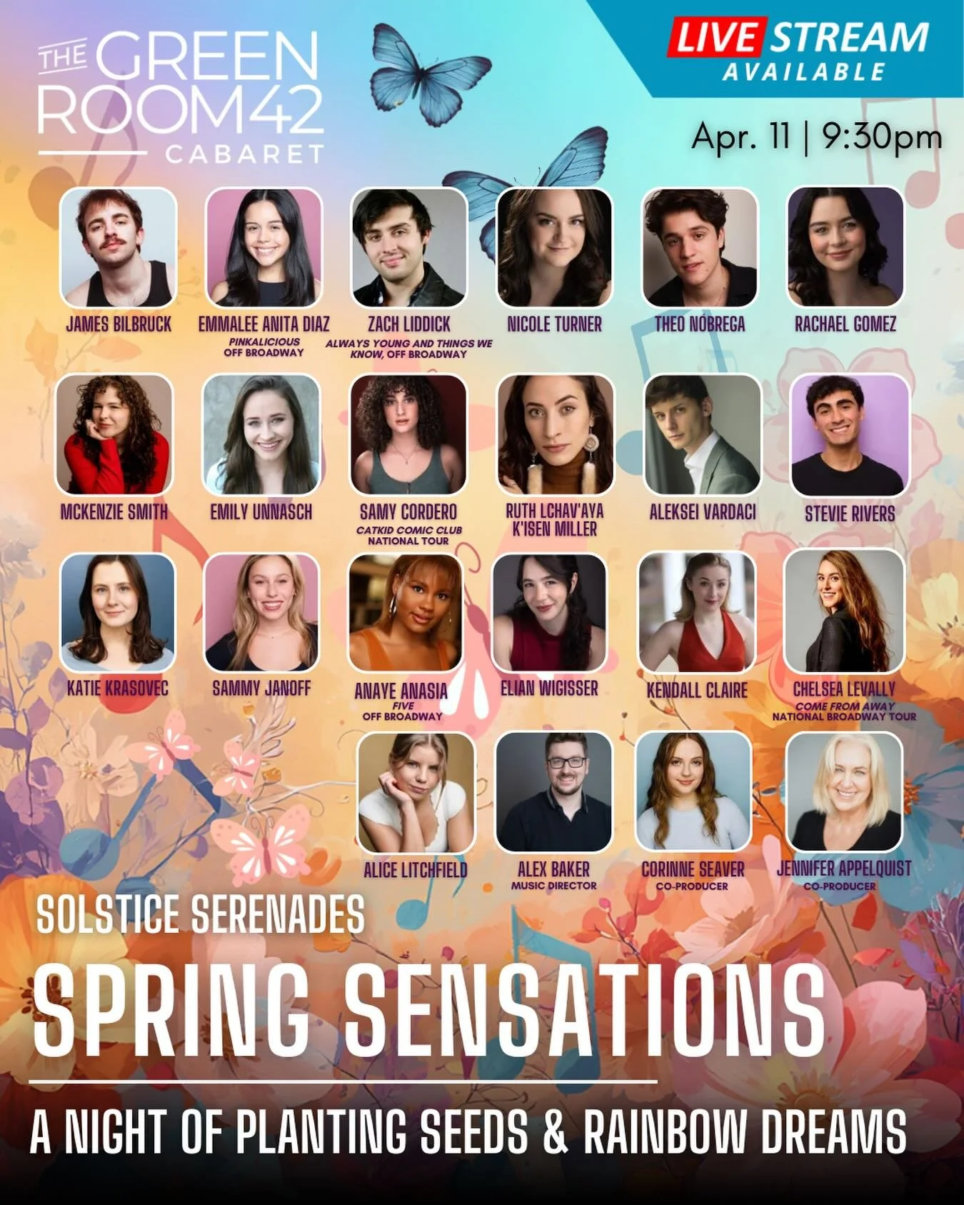 Spring Sensations! A Night of Planting Seeds and Rainbow Dreams 🌸🌼💧🌈

It&rsquo;s officially springtime and I am so grateful to be putting up another show at Green Room 42!

This cast is so incredibly talented-this is definitely not a show to miss