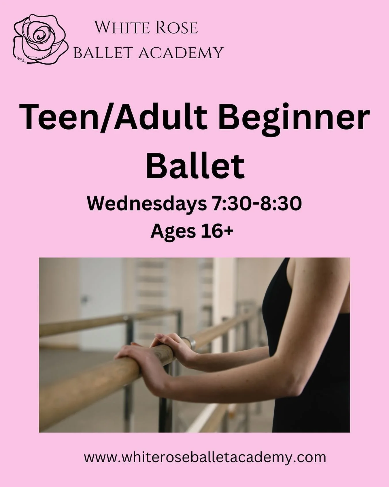 There&rsquo;s still space in our Teen/Adult Beginner class! Drop-in rate of $20 per class (no need to commit to a whole session!) 

Come try something new! Email whiteroseballetacademy@gmail.com to reserve your spot today. 

#teenbeginnerballet #adul