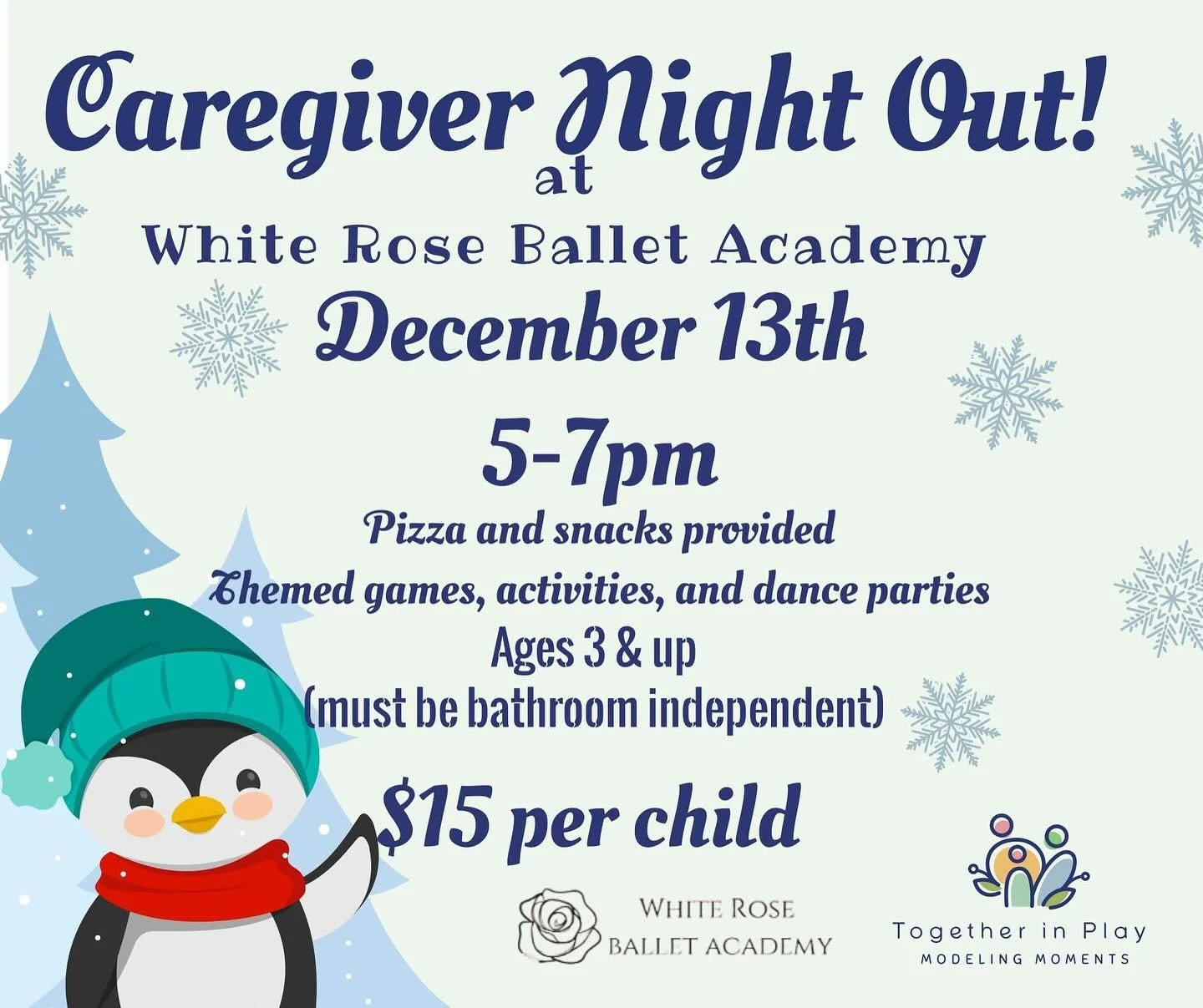Caregivers Night Out❄️☃️

This first snow has us looking ahead to winter! We are excited to host a fun night in for the kids while caregivers get time to decompress, plan &amp; shop for the holiday season! We&rsquo;re teaming up with our friends @tog