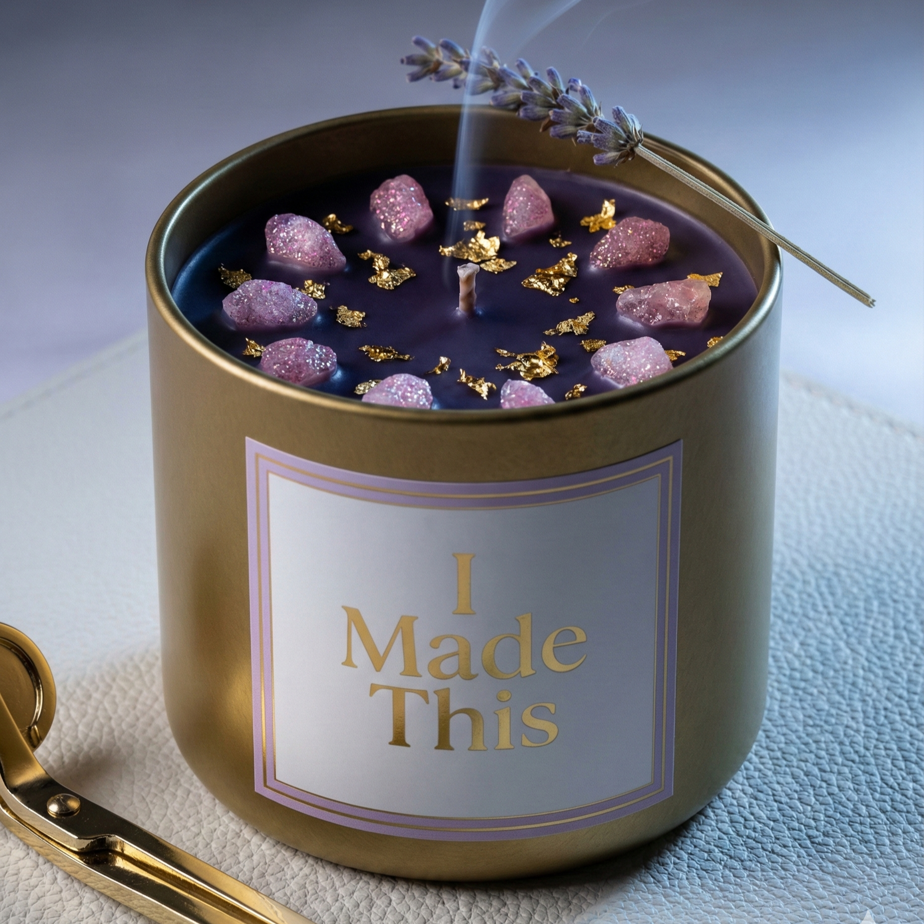 8 oz gold candle in metallic vessel