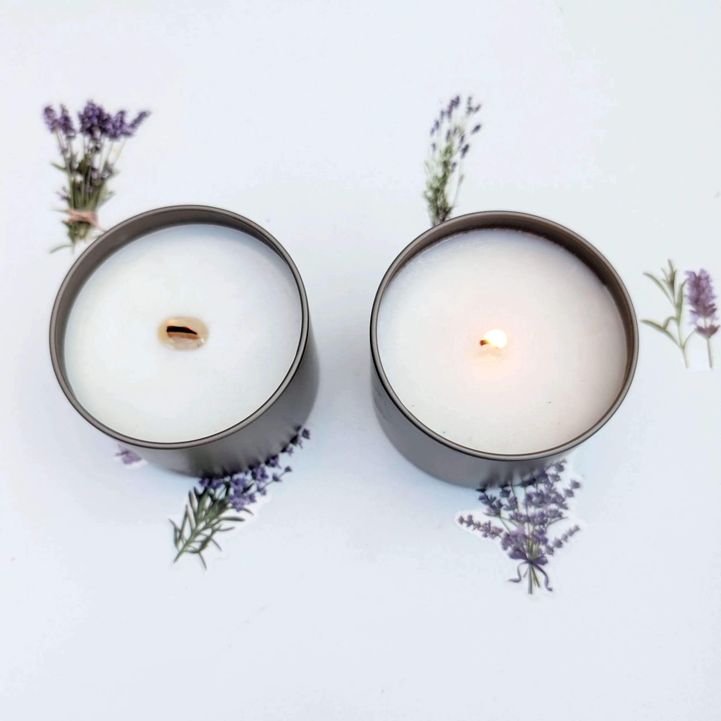 A clean-burning unscented soy candle in a metallic container