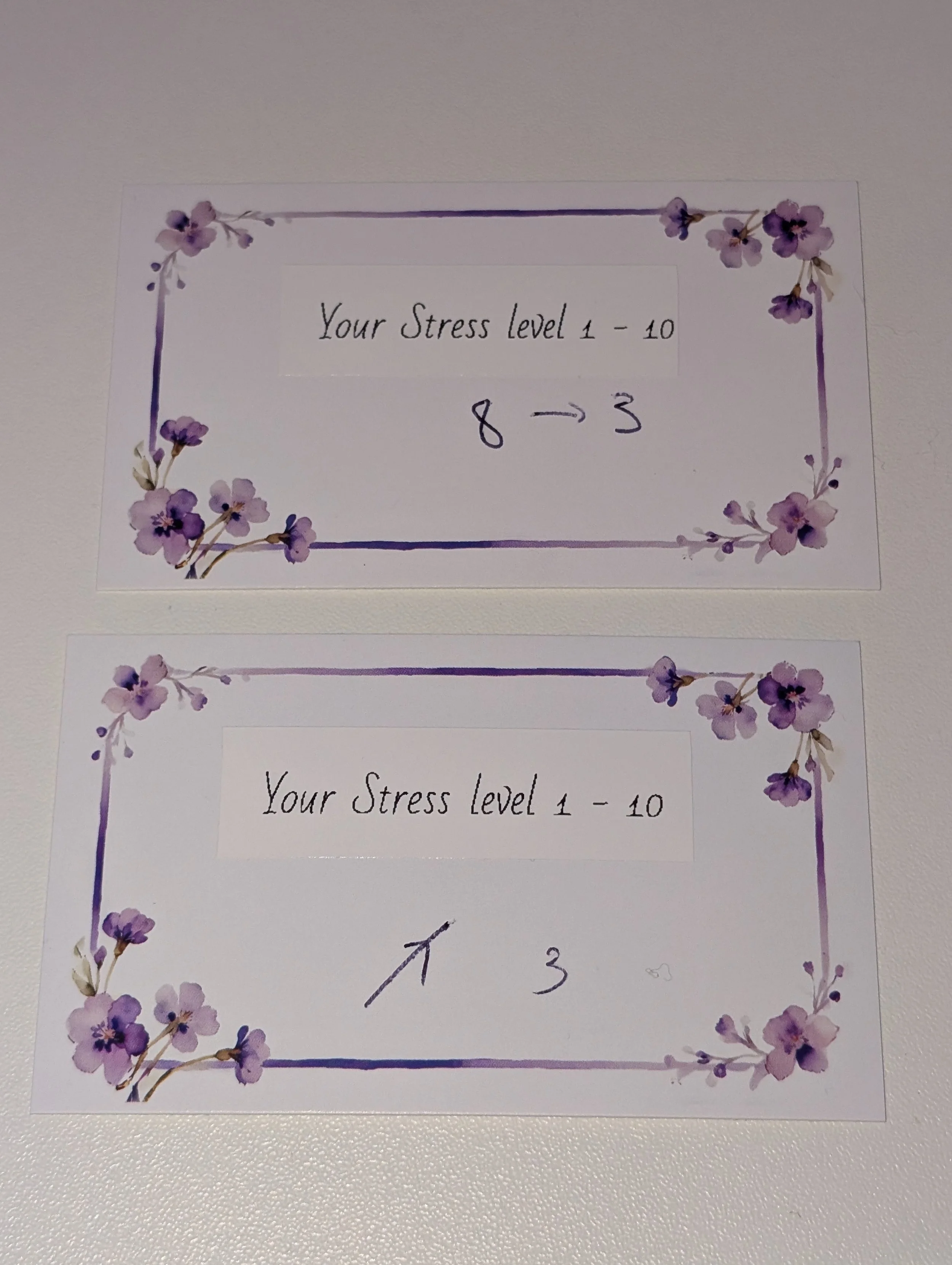 hand written stress card filled in by the participants at the workshops