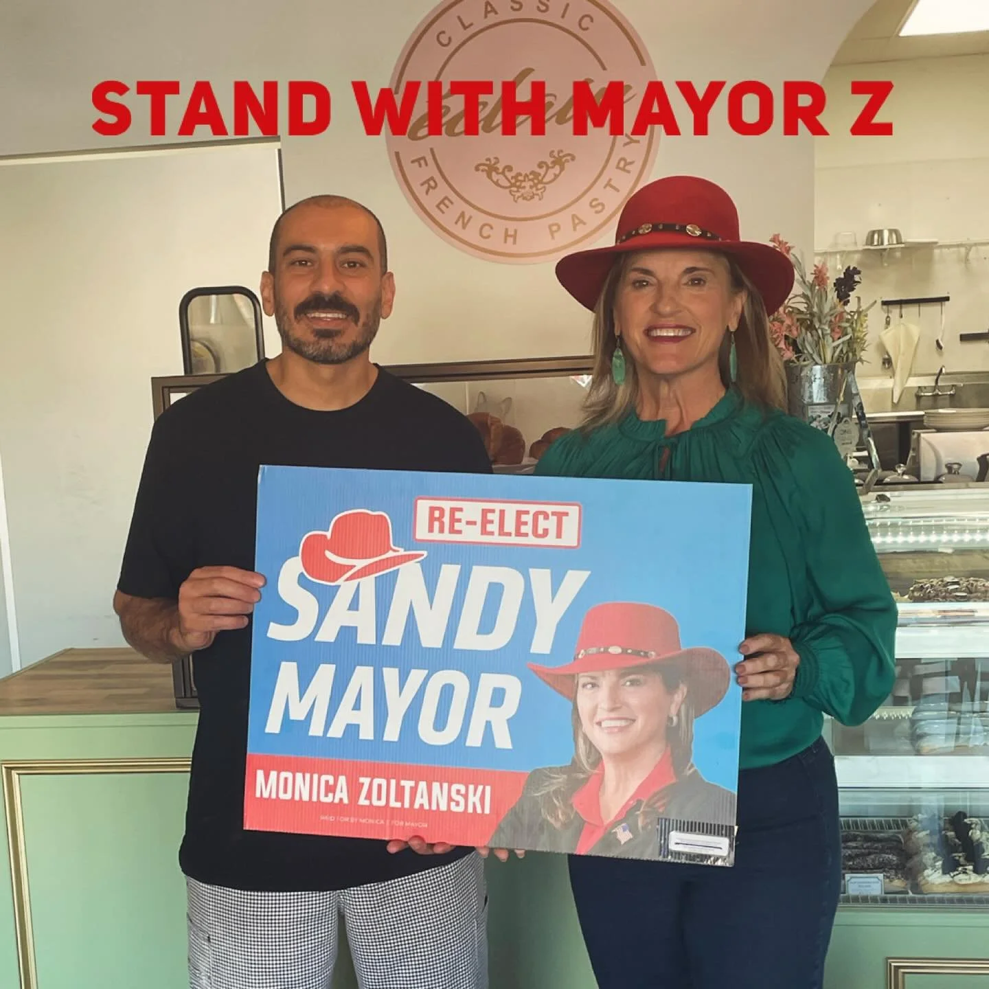 TONIGHT! &ldquo;Eclair French Pastry stands with Mayor Zoltanski. Meet the Mayor TONIGHT, Thursday October 23rd at 6:30-8:00 at the Sandy location 7948 South 1300 East. Enjoy Utah&rsquo;s best eclairs while you visit with our Sandy Mayor who&rsquo;s 