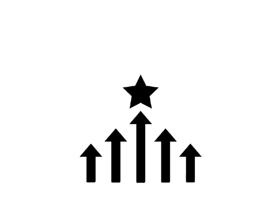 An illustration of a large five-pointed star at the top, with five arrows pointing upward beneath it, representing growth or progress.