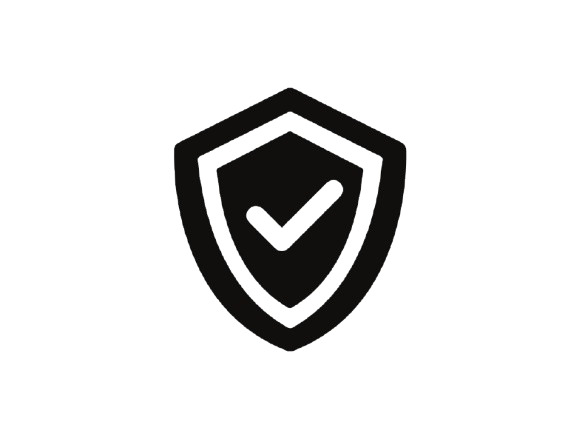 A shield symbol with a check mark in the center, representing security or protection.