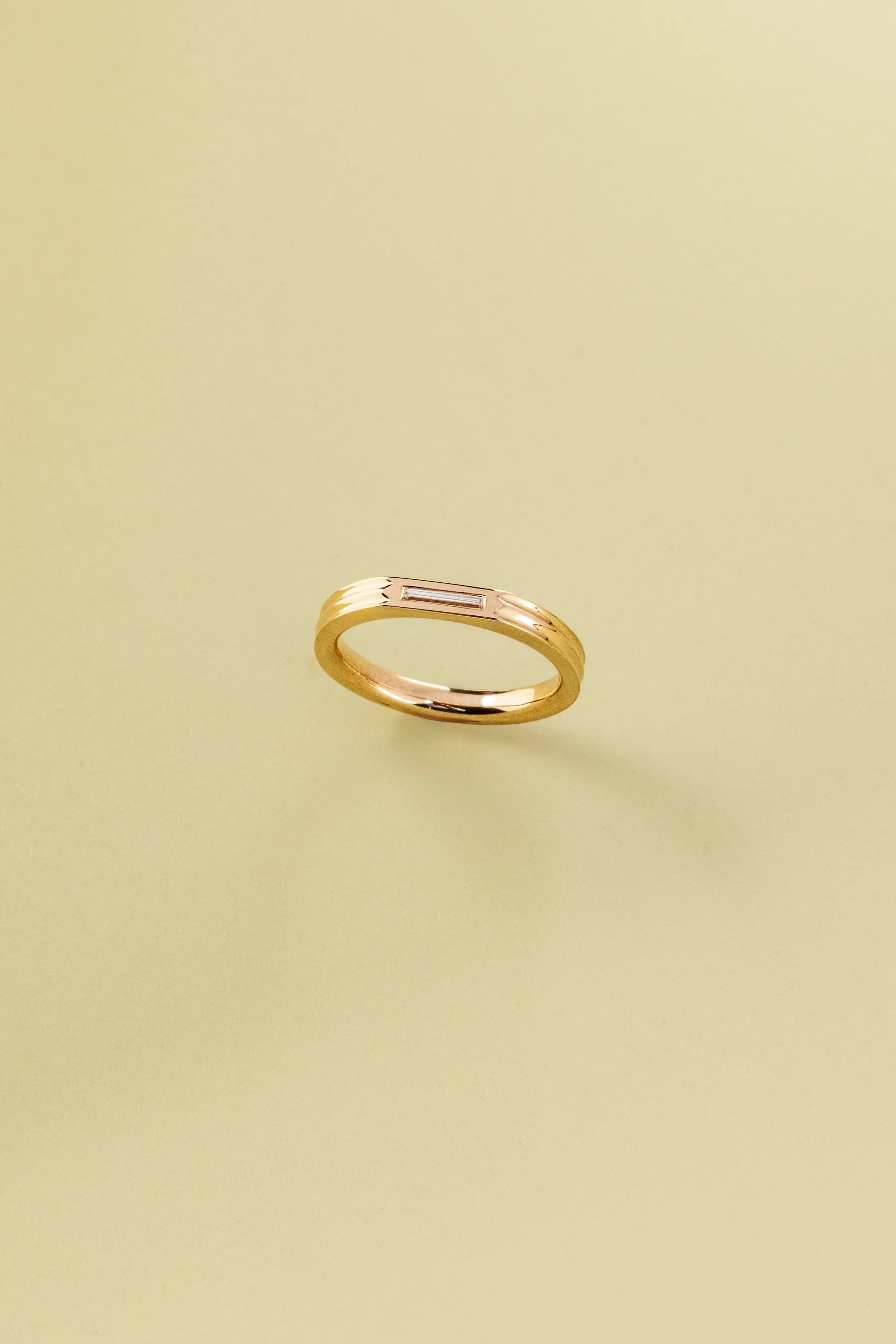 Elongated Natural Baguette Diamond Signet Ring 0.045Ct - 14k Yellow Gold