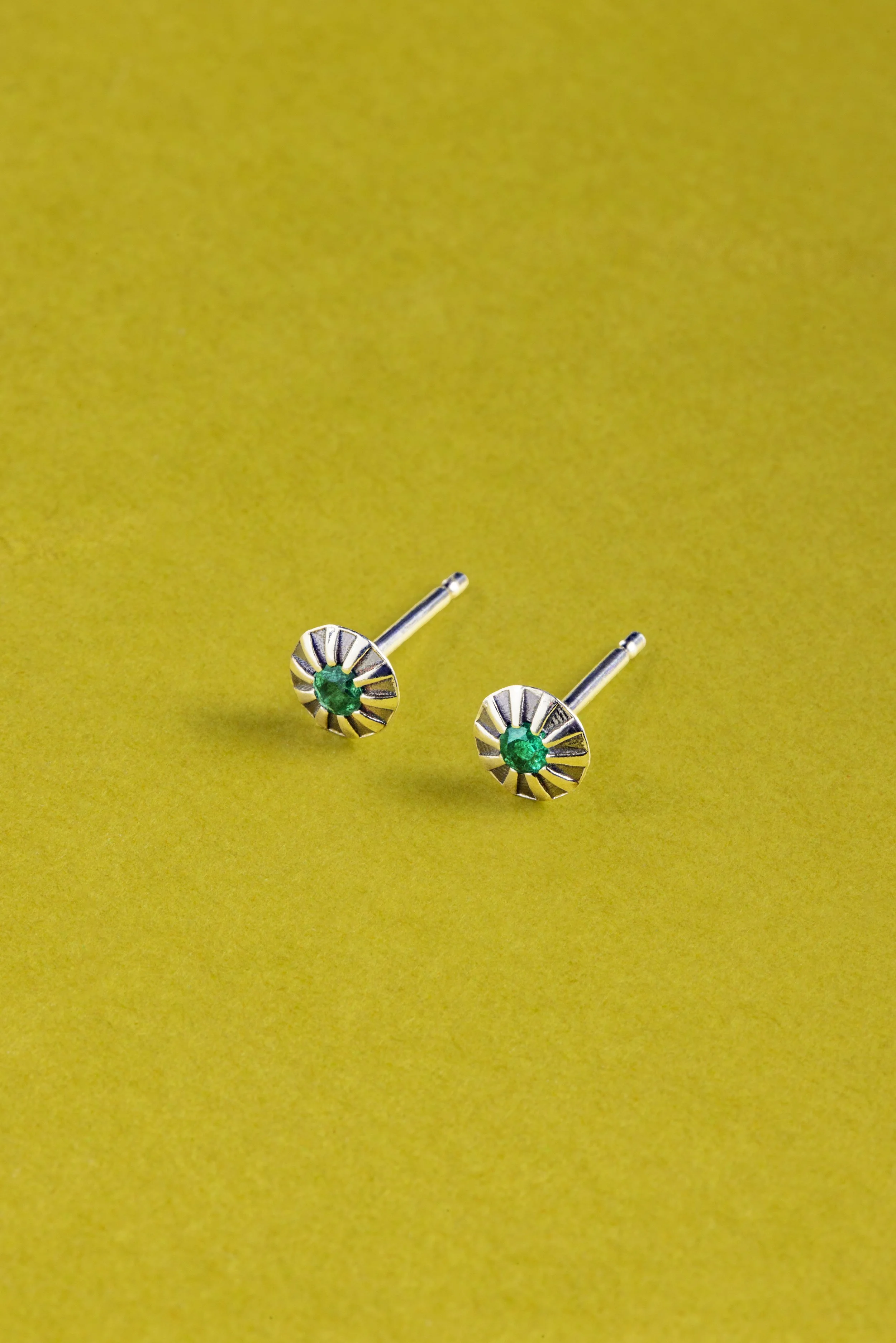 Emerald Collet Studs - Sterling Silver