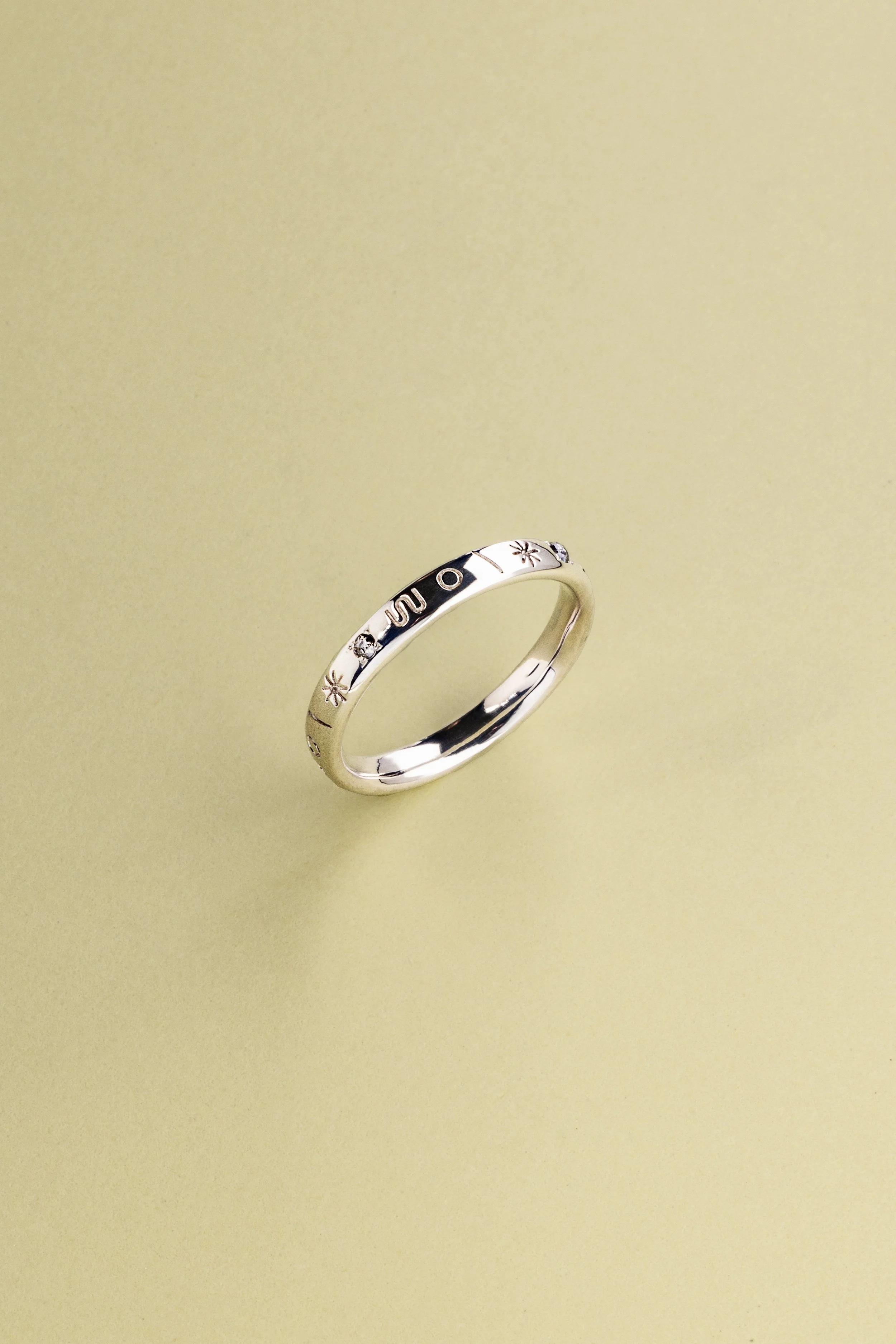S L O W  Little Band with Natural Rose Cut Salt & Pepper Diamonds *MTO* - Sterling Silver