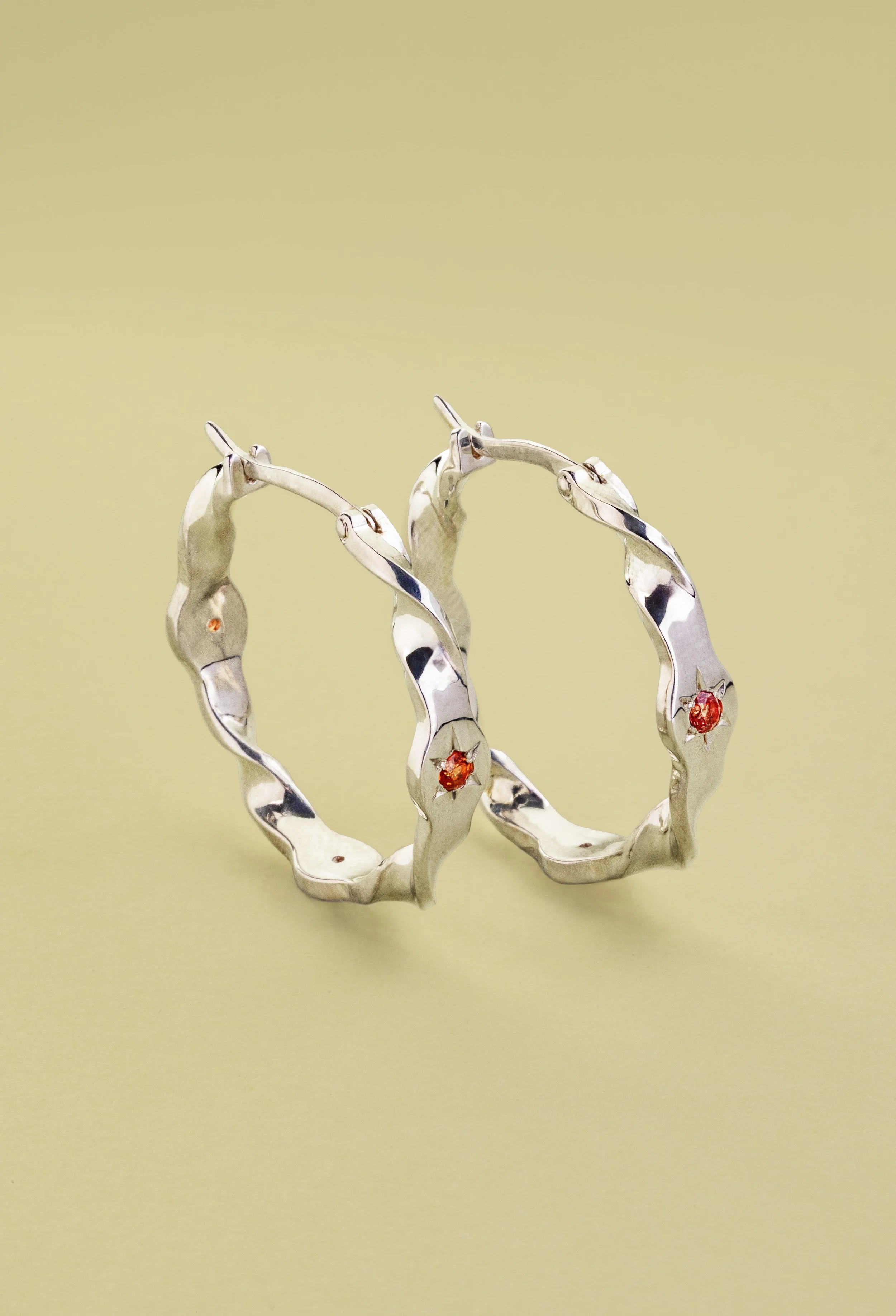 Big Star-Set Orange Sapphire Twist Hoops - Sterling Silver