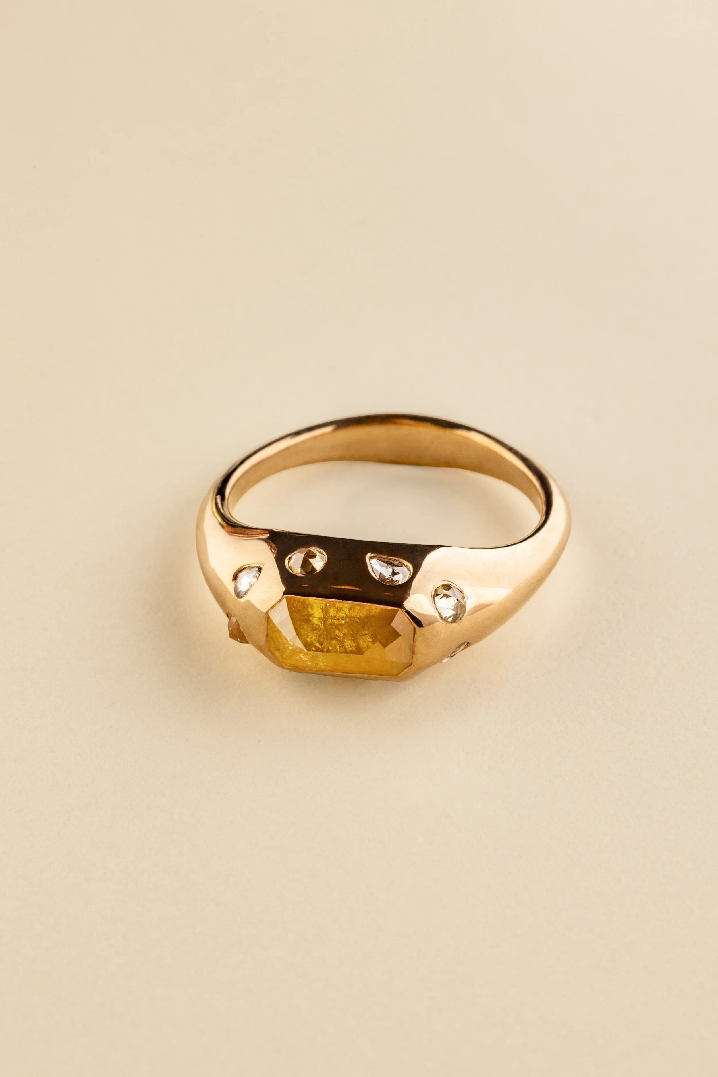 Rose Cut Natural Yellow Diamond 1.20Ct with Fancy Rose Cut Natural Diamond Halo 1.52CTW - 14k Yellow Gold