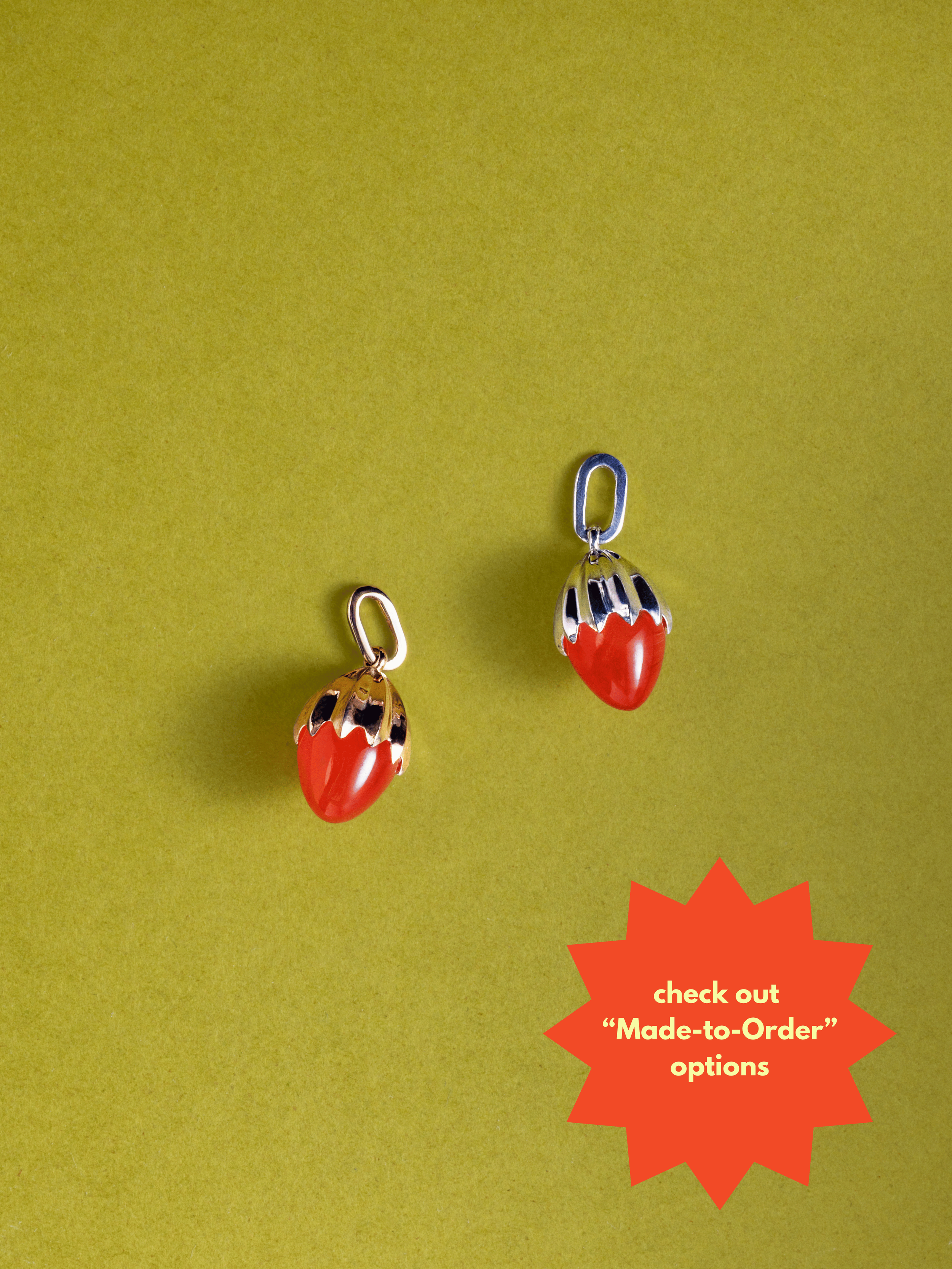 Strawberry Egg Carnelian Pendant or Charm - Sterling Silver