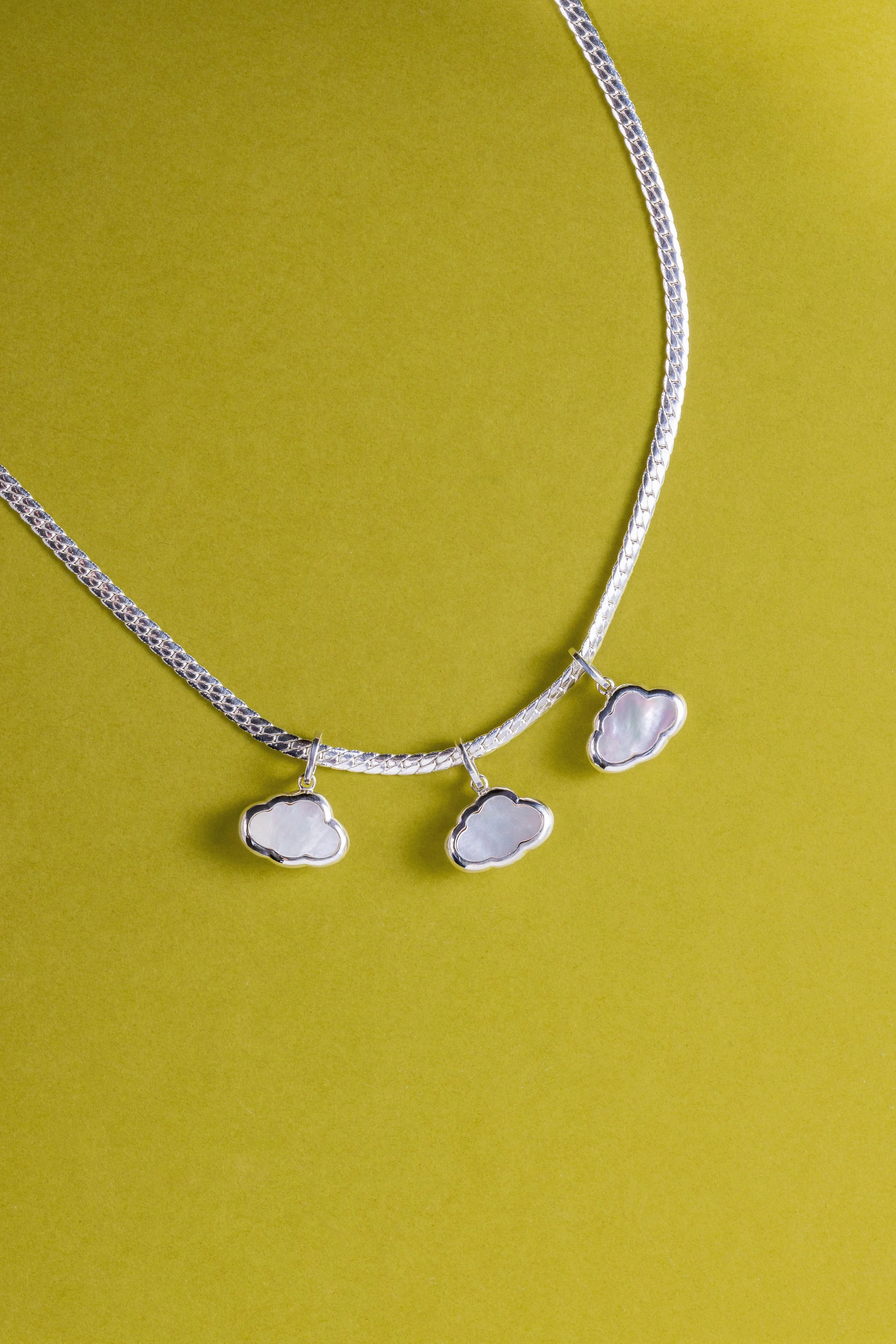Mother of Pearl Puffy Cloud Pendant or Charm - Sterling Silver