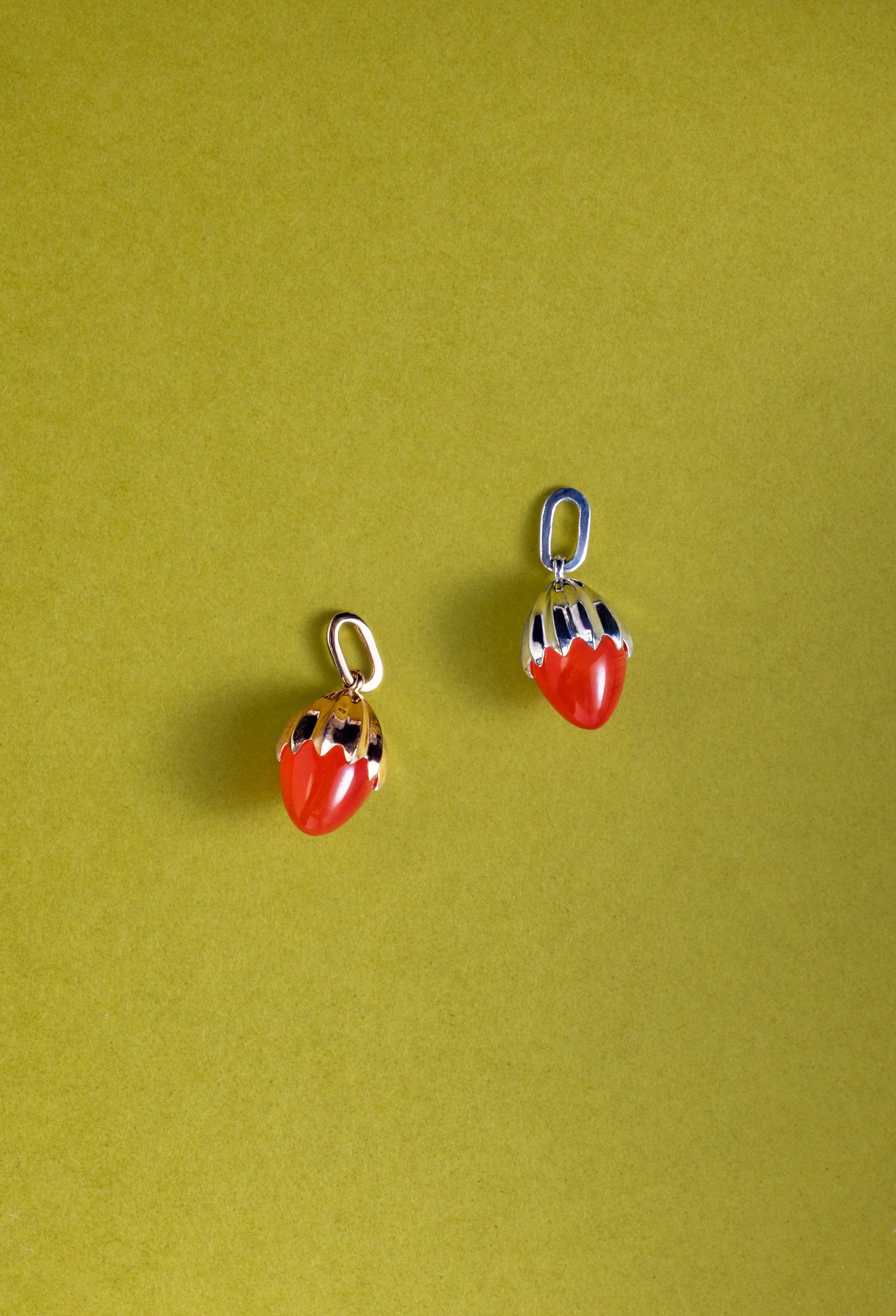 Strawberry Egg Carnelian Pendant or Charm - Sterling Silver