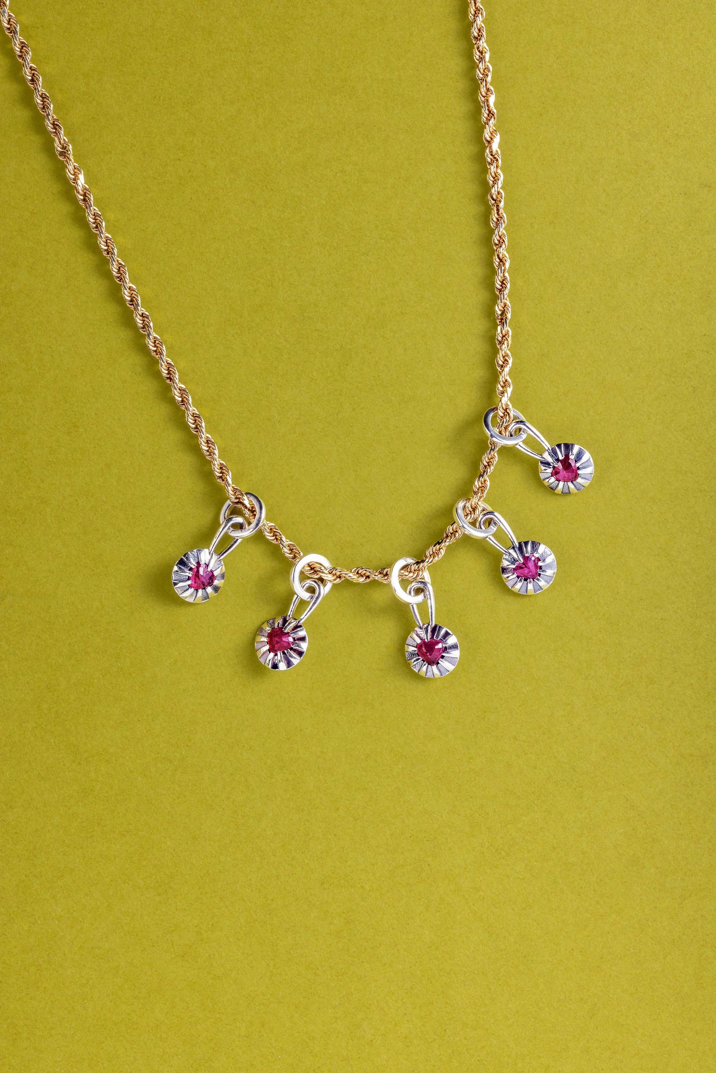 Heart-Shaped Ruby Collet Pendant or Charm - Sterling Silver