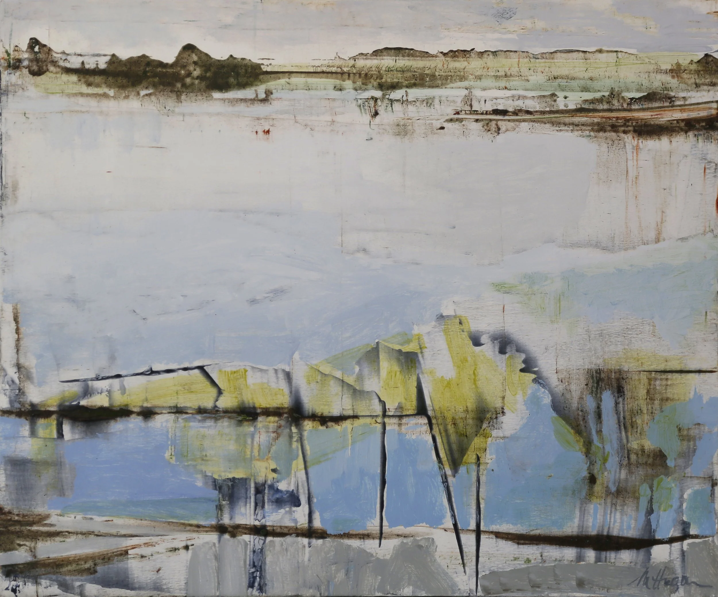 [ SOLD ] THE ROAD TO WAPENGO – 
Acrylic and pigment on board 32.5 x 39 cm  $1100