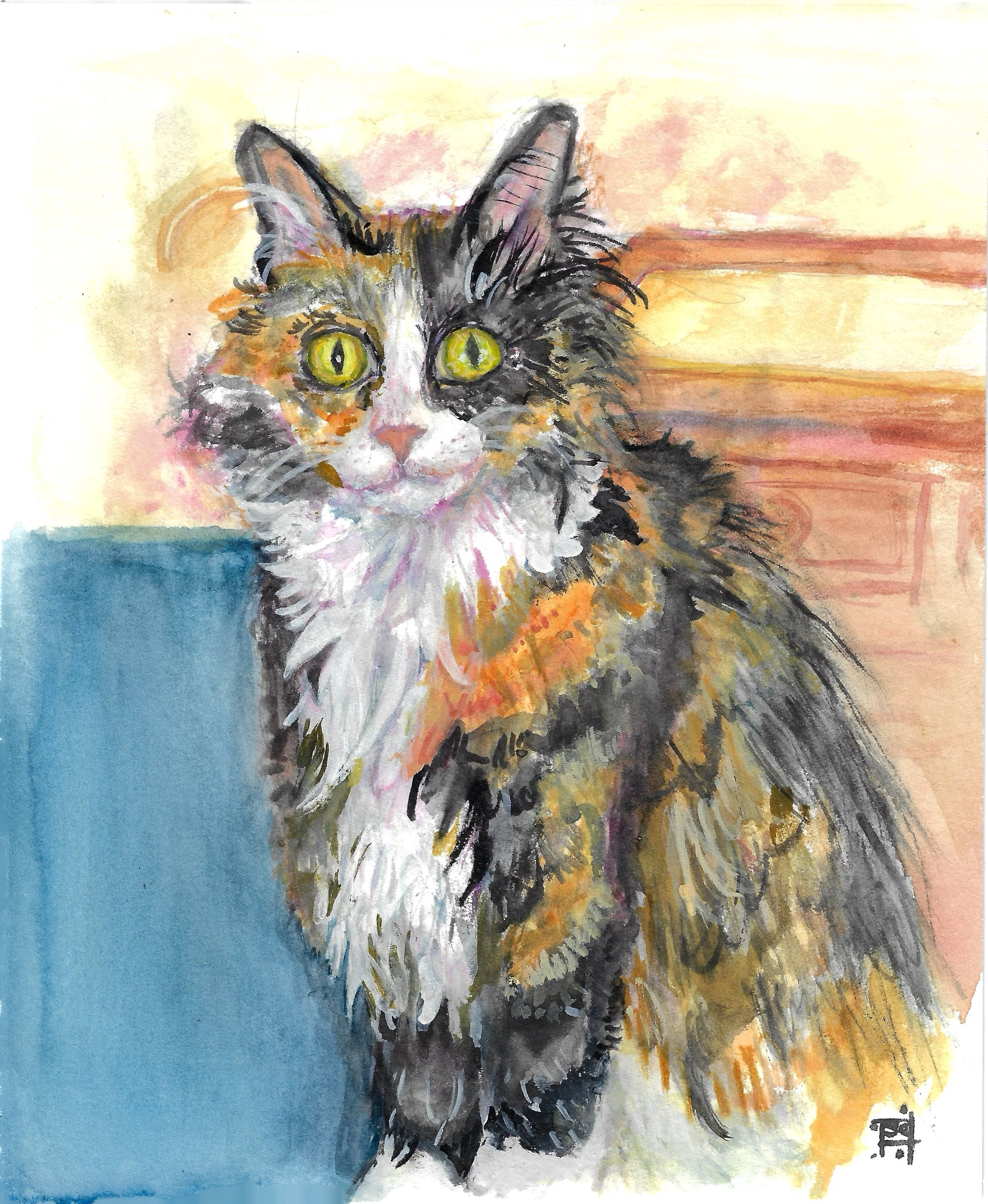 Nebbie
2026
5x6"
Watercolor and graphite on paper

Portrait of Nebula; my parents cat