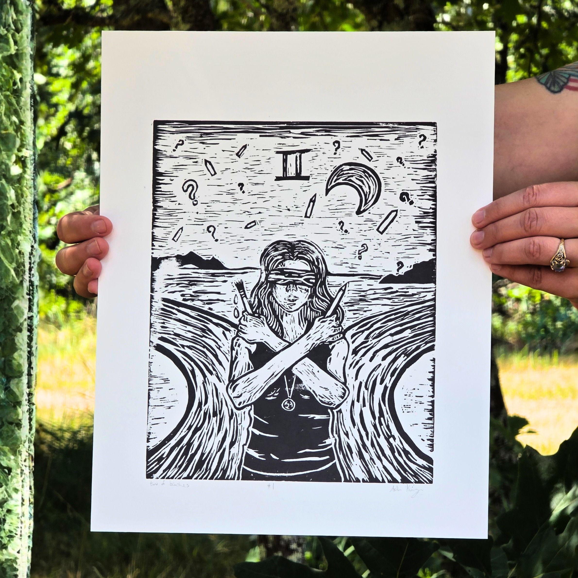Two of Swords - Tarot - Linocut Print