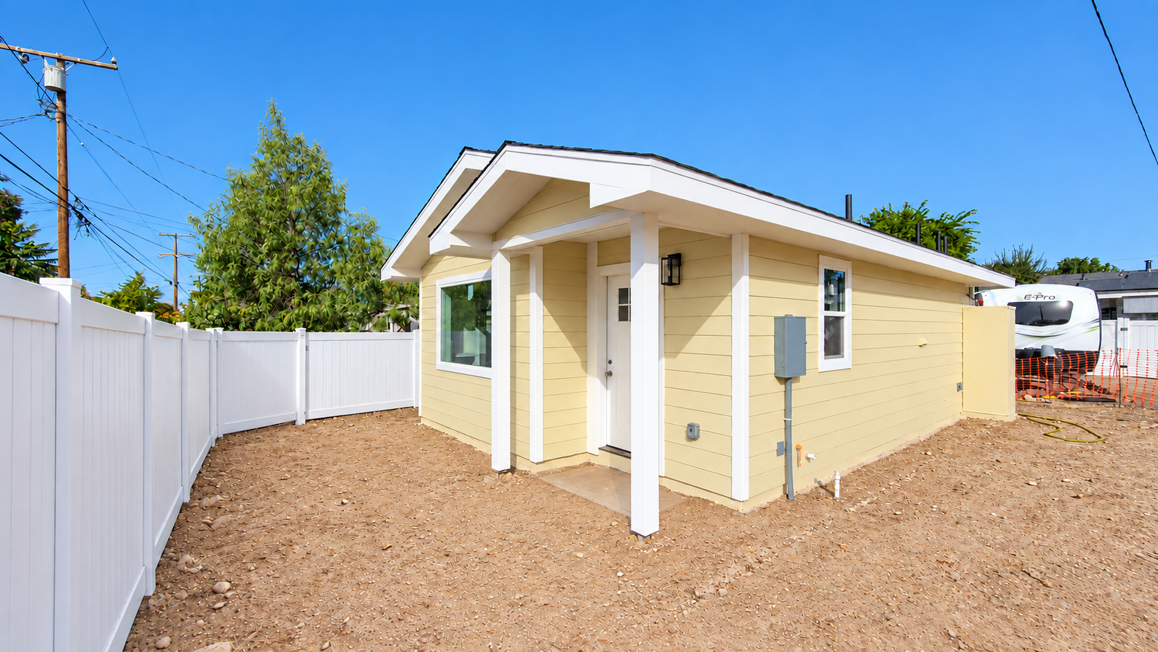 Front of ADU with siding 