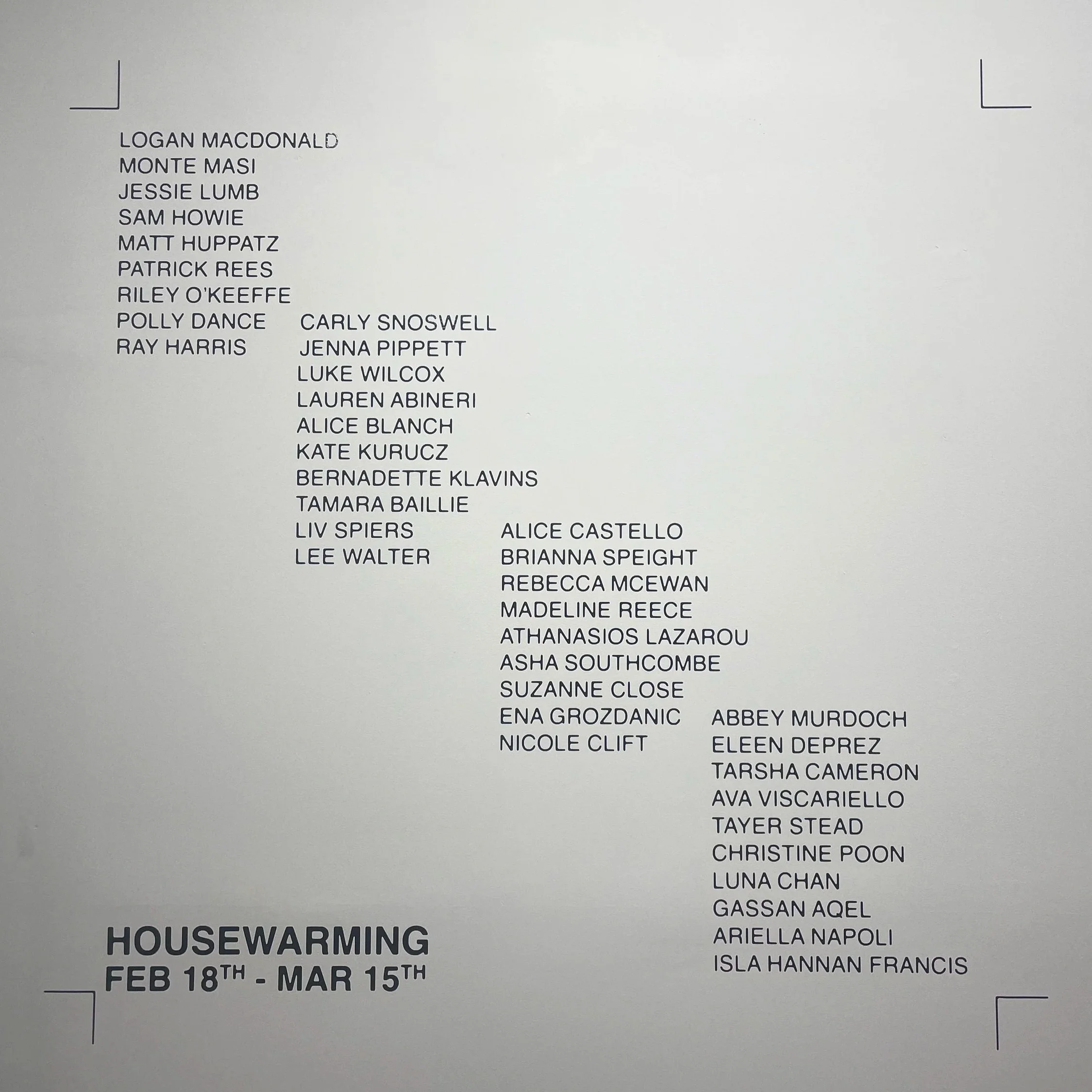 housewarming (exhibition view), 2026. Photography by Ariella Napoli.