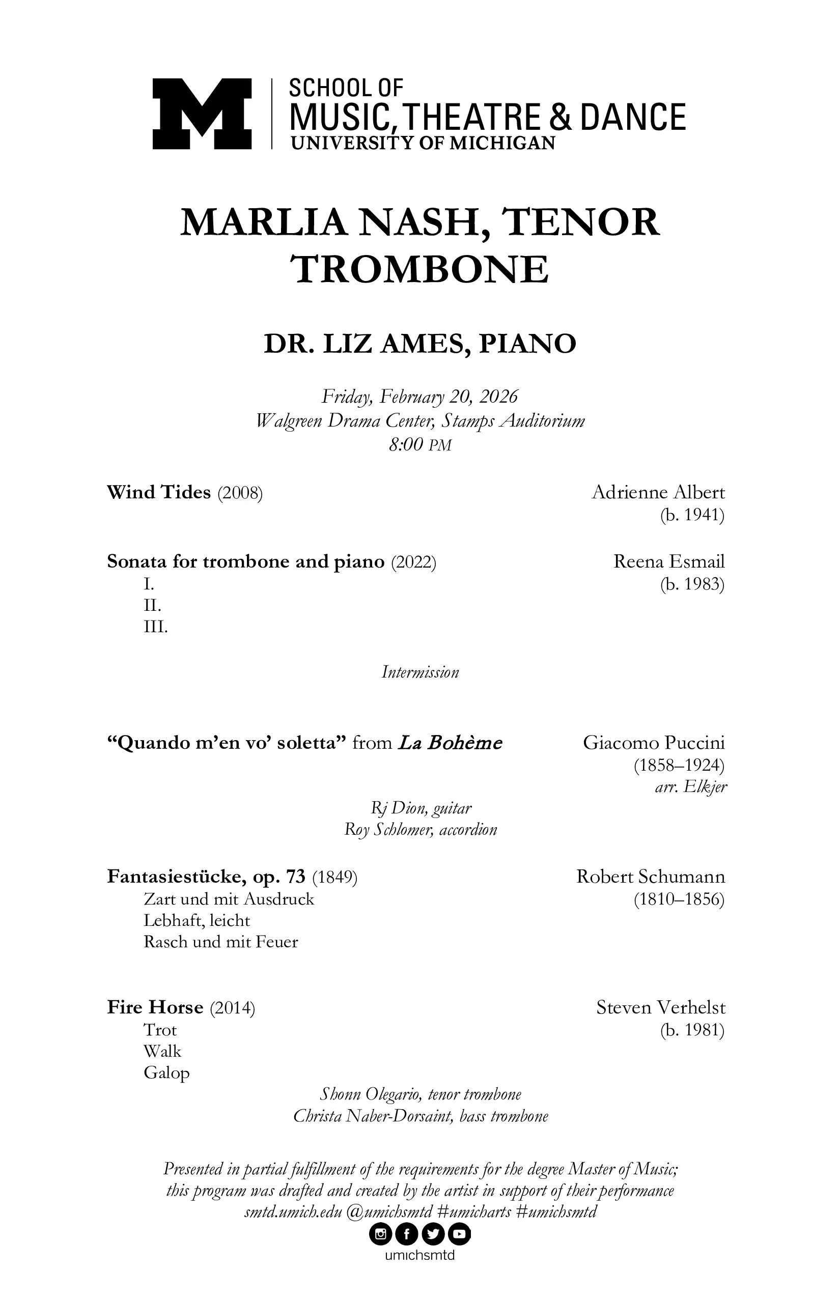Marlia Nash, tenor trombone recital