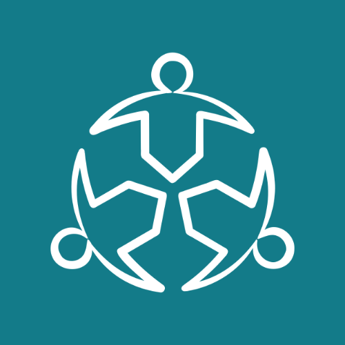 Abstract desiThree connected human figures in a circle