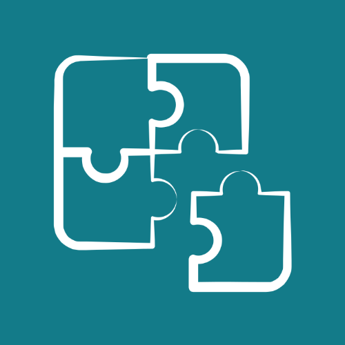 Four white puzzle pieces forming a square shape.