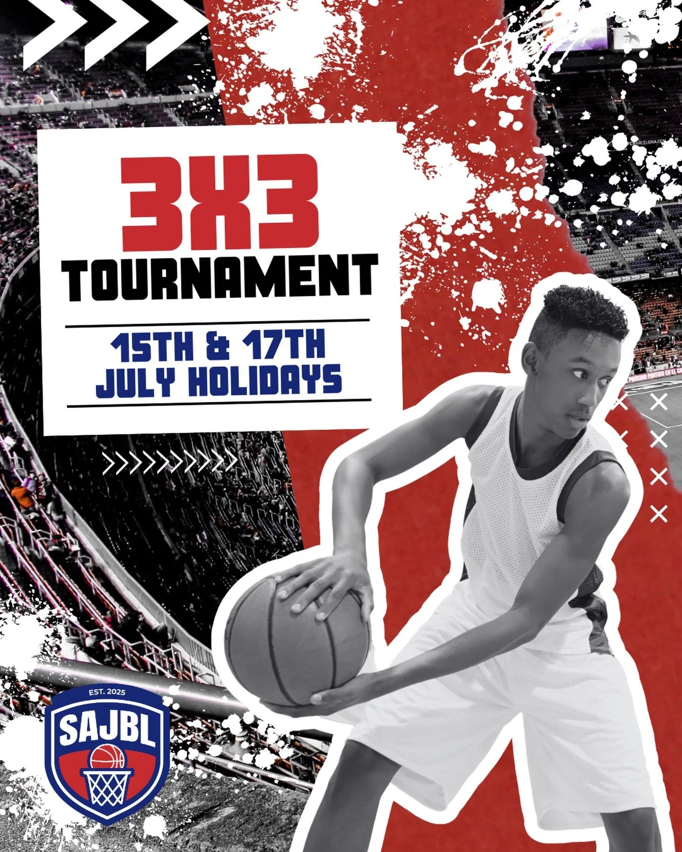 Get your squad together and get ready for 2 HUGE days of 3x3 basketball these school holidays!

The SAJBL 3x3 Tournament is coming this July with:
⚡ 6 guaranteed games
⚡ U12, U14 &amp; U16 Boys &amp; Girls divisions
⚡ Beginner/Intermediate &amp; Adva
