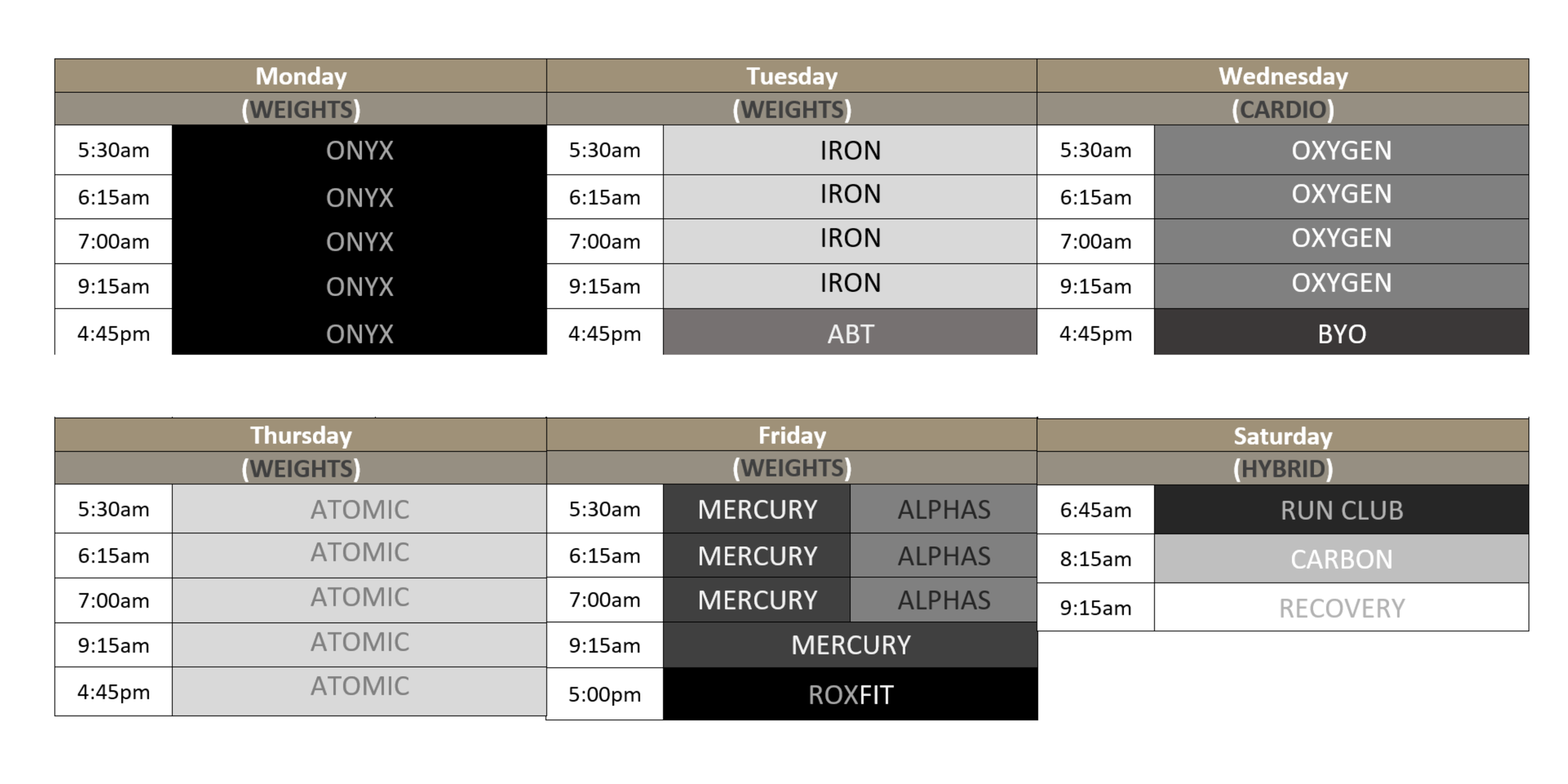 Black Label Fitness Gym Group Training Schedule — Black Label Fitness