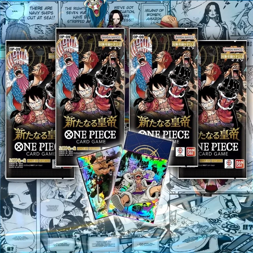 One Piece Booster Packs (Emperors in The New World: 4 Packs of OP-09) with Holographic Sleeves (Japanese)