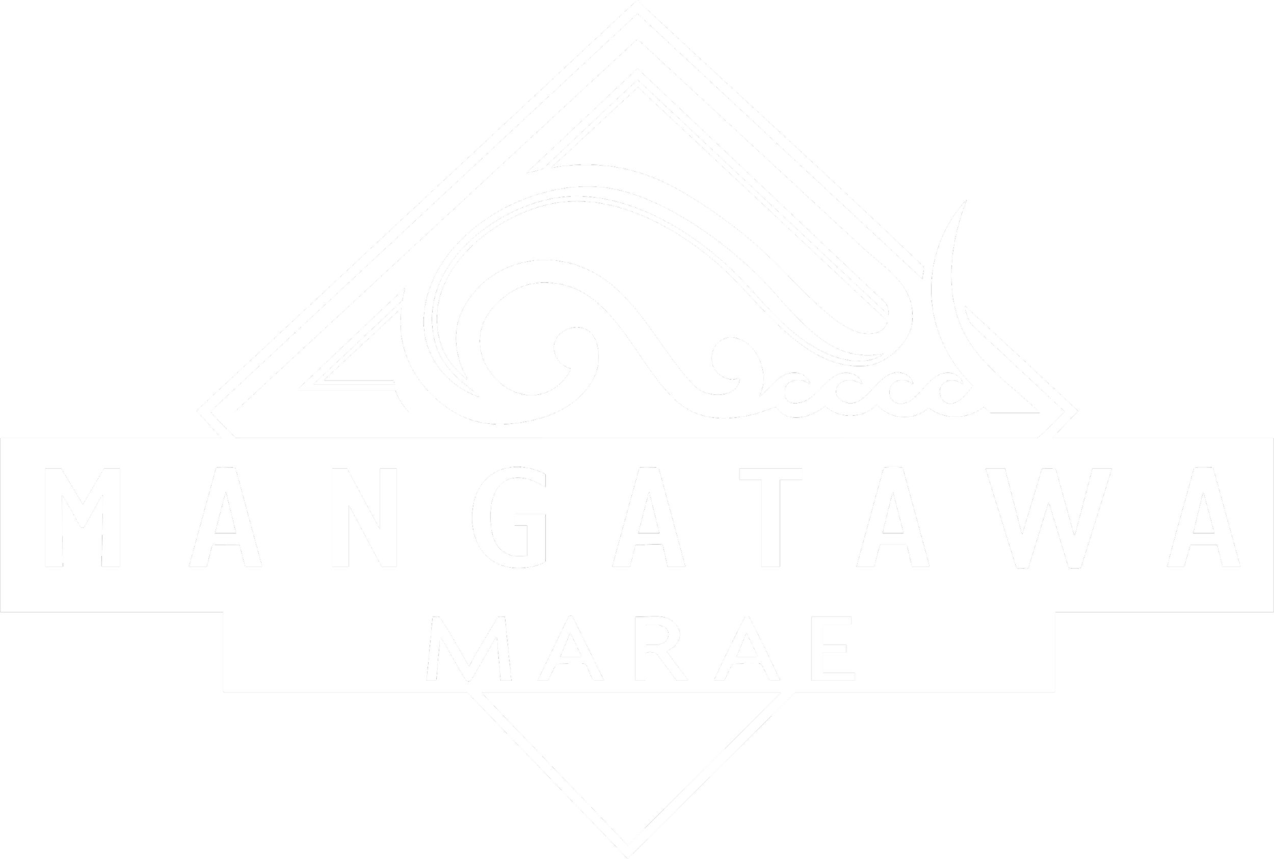 Logo with stylized wave inside a diamond shape and the text 'Mangatawa Marae' underneath.