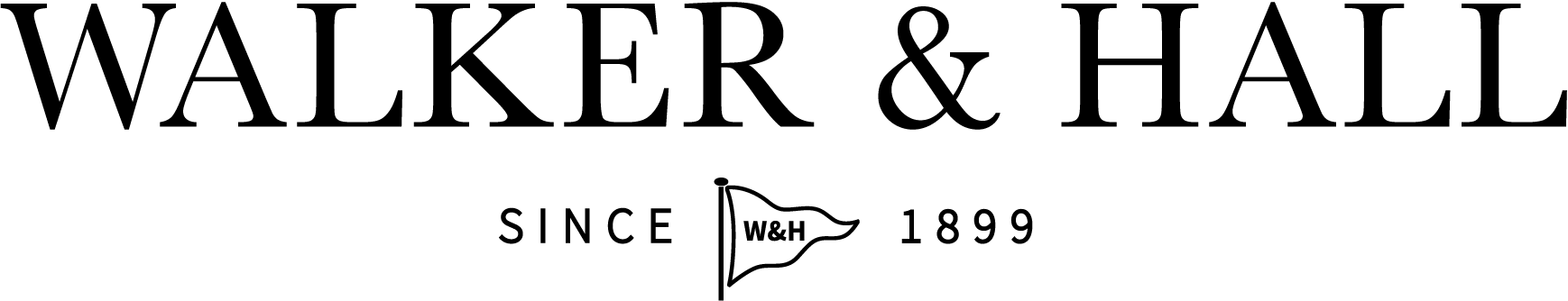 Logo of Walker & Hall with "Since 1899" and a flag icon.