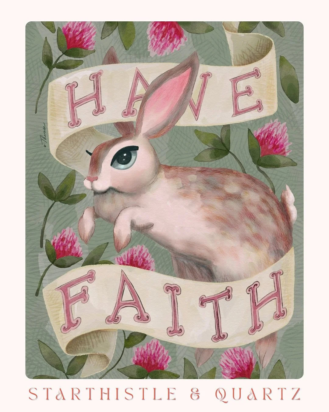 Week 3 of #botanicalbeasties2025 and I chose &ldquo;Rabbit + Red Clover&rdquo; ☘️ I started in my sketchbook and painted with gouache and basically mimicked it with my digital version in procreate. I&rsquo;m still a newbie in hand lettering, but I am