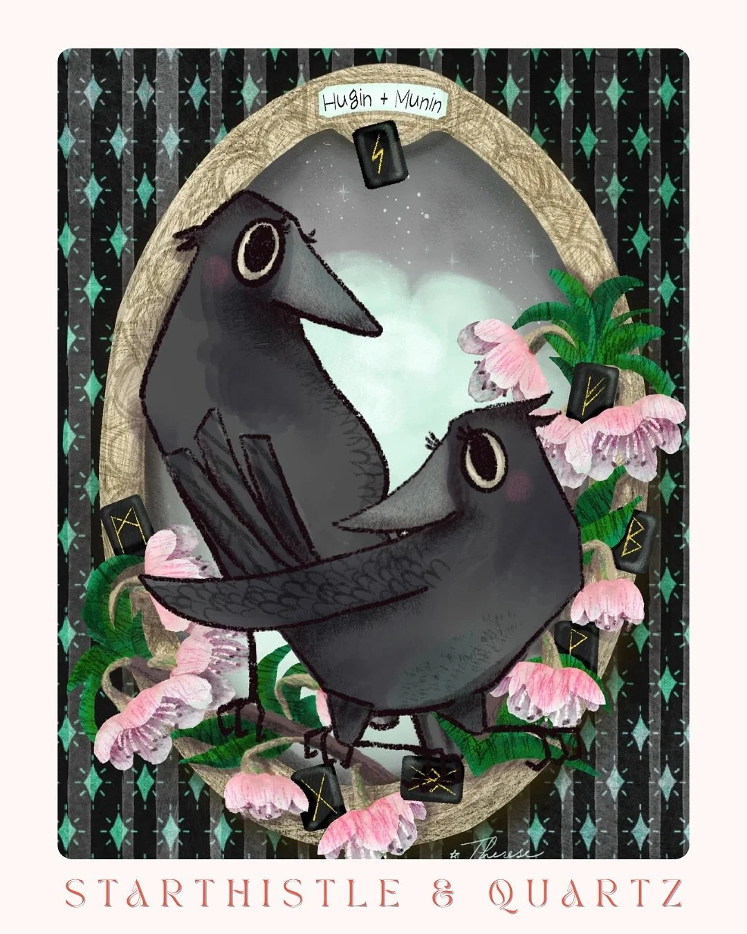 Meet Hugin &amp; Munin! They are here to help me celebrate the prompt &ldquo;crows + curiosities&rdquo; for #scaryandsweet2025 and prompt &ldquo;hellebore&rdquo; for #bloomtober2025 
The story of Hugin &amp; Munin is that they are the crows of the No