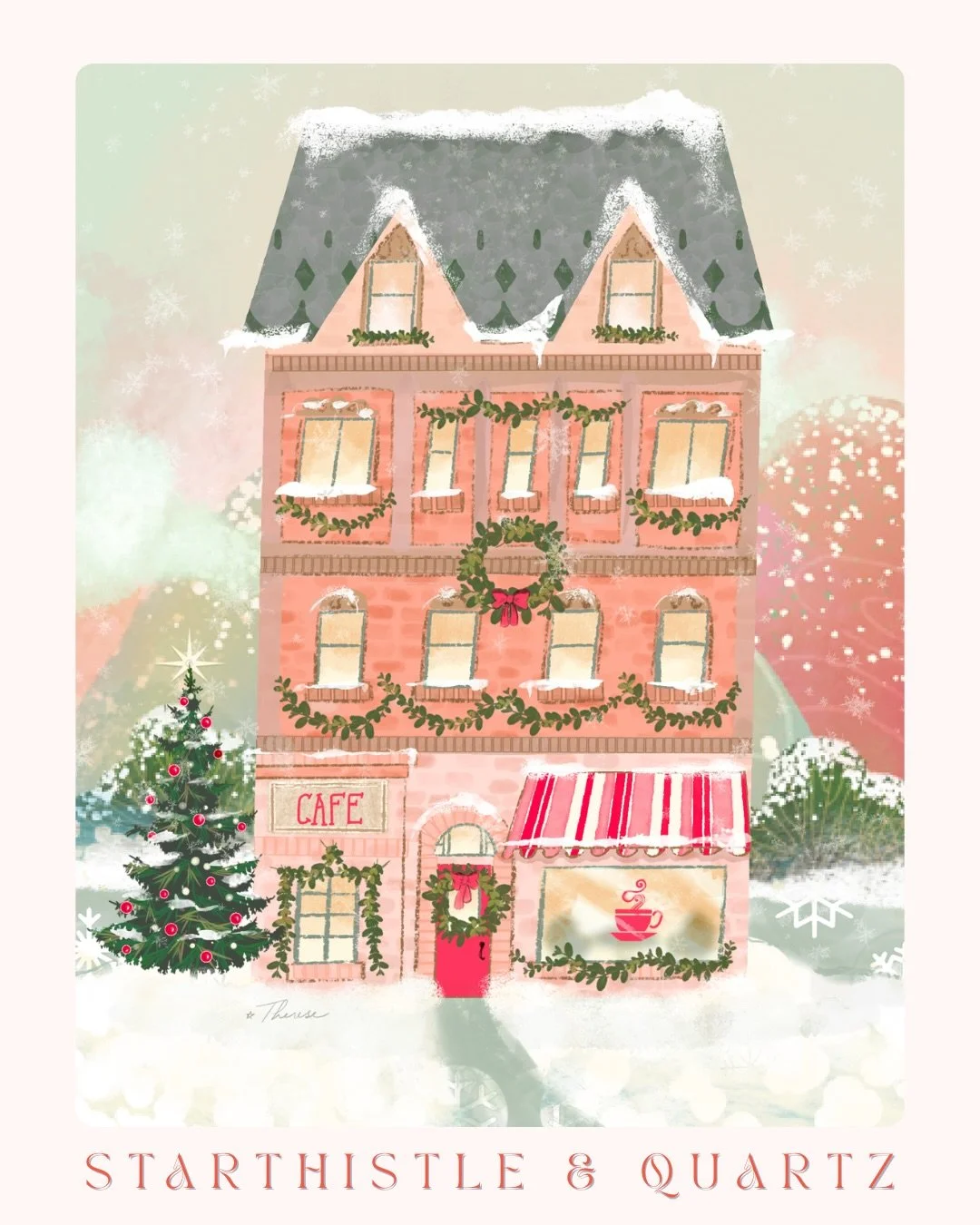 The Cocoa Cafe House for #tinseltown2025 I love illustrations of houses, but not so comfortable making them myself. I like it when the buildings are intricate and wonky which is what I am going for&hellip; hopefully it works, right now I&rsquo;m not 