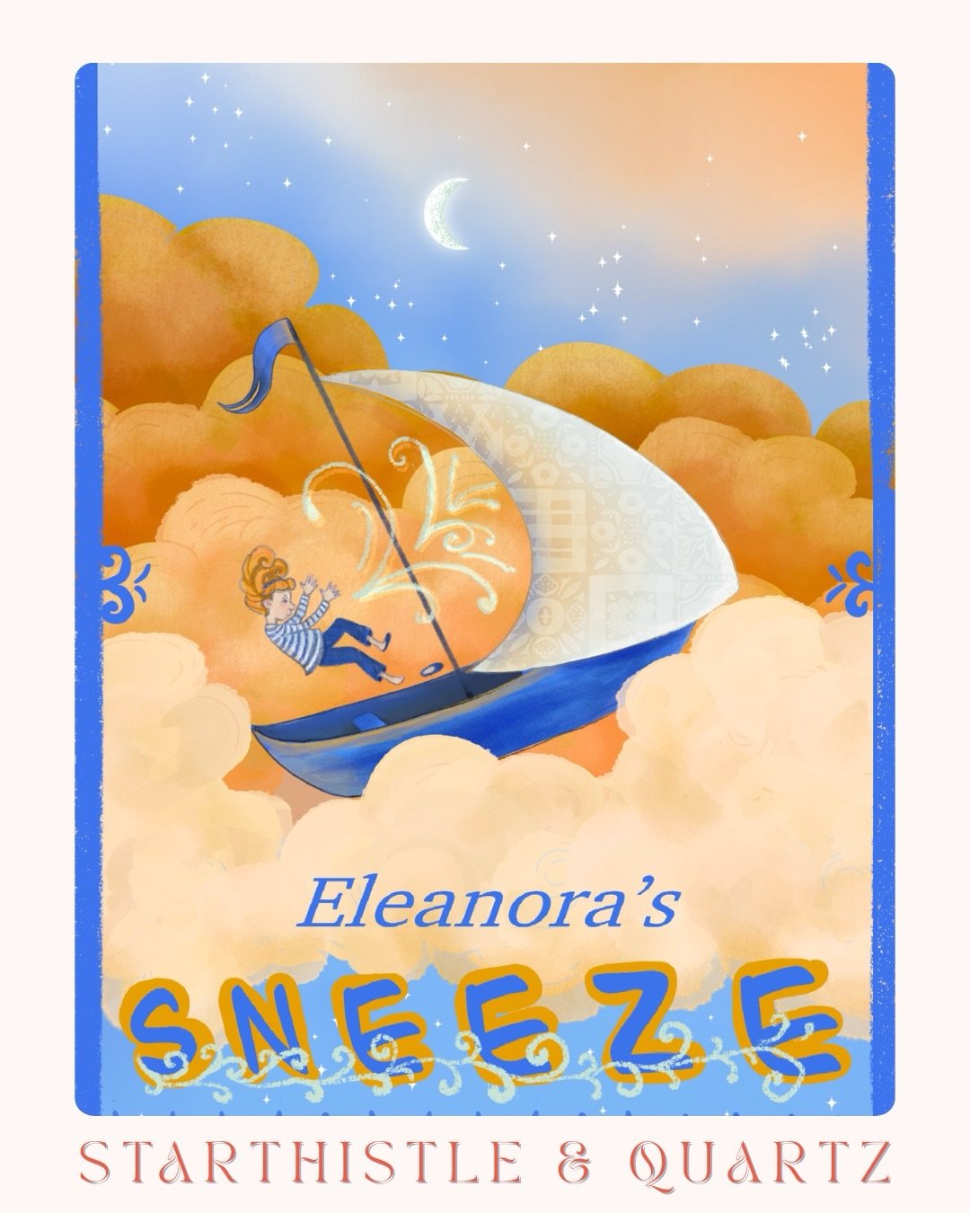 &ldquo;Eleanora&rsquo;s Sneeze&rdquo; for #theimaginedbookcover2025 
Not sure how I feel about this one&hellip; I need to work on hand lettering, but I do love the color palette. 

Thank you to the hosts:
@mosokje 
@sudden.strangeness 
@marinahenina 