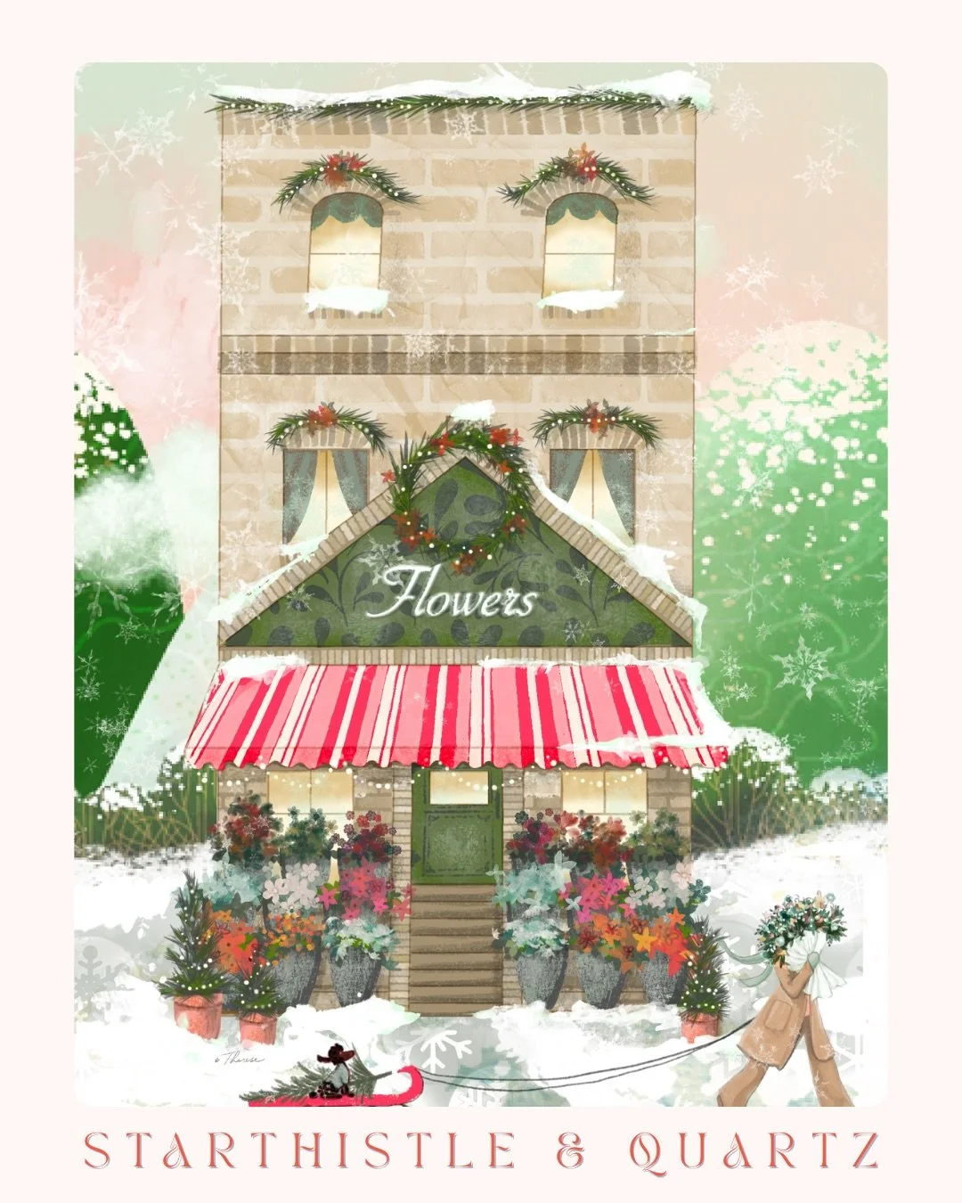 I&rsquo;ve added my flower shop to my #tinseltown2025 village!  Next up, is a little chapel. 💖

Thank you to the hosts:
@jillian.nichole.illustration 
@daniellechandlerdesign @eveandersondraws 
@megpieprint 
@lack.studio 
@vihiboh 
@care2c 

#christ