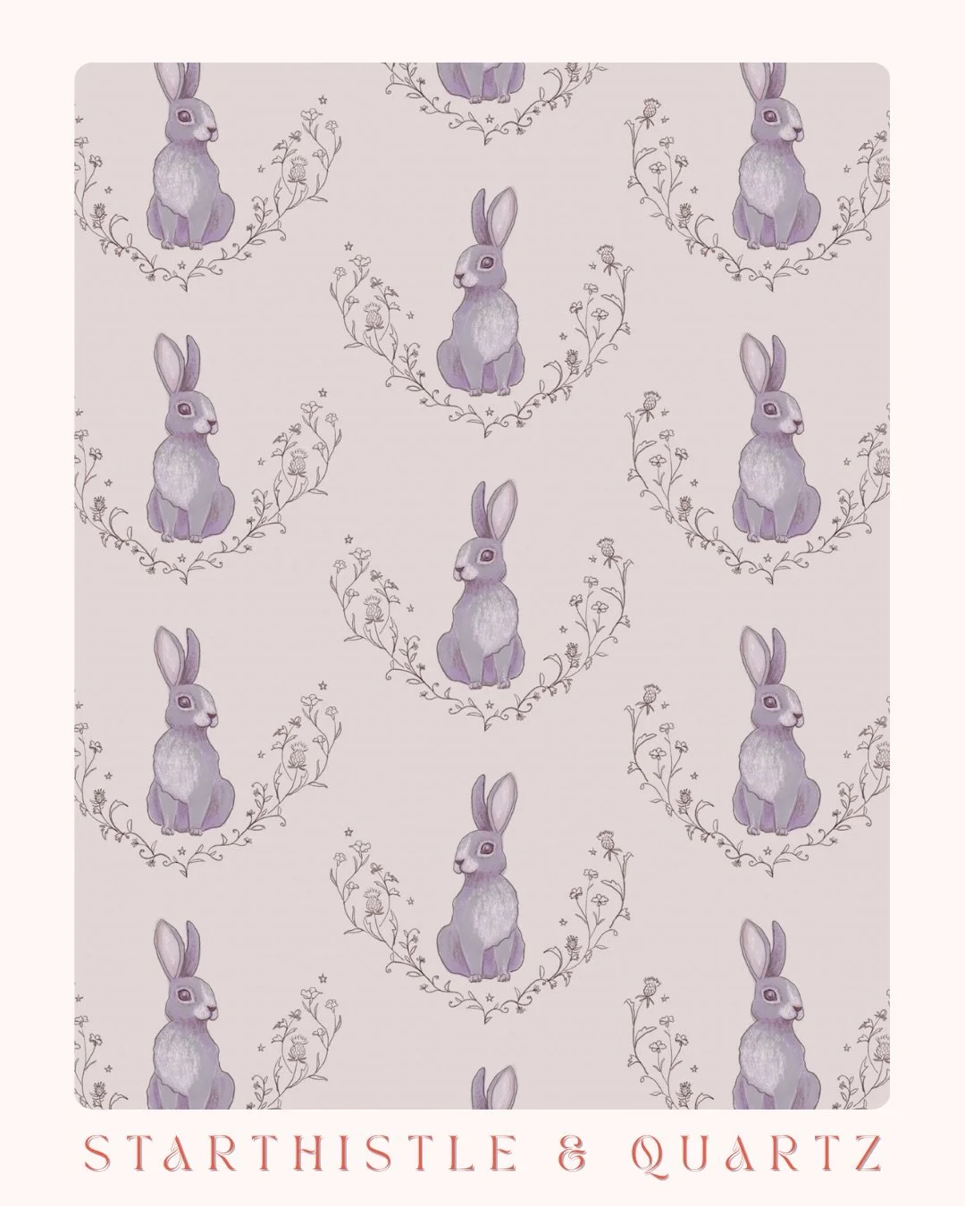 Day 15-16 of #thepatternchallengebymel26  hosted by @melanie.johnsson Today the prompt is BUNNIES I &lsquo; m loving the soothing color palette. 

#thepatternchallengebymel #starthistleandquartz #woodlandbunny #surfacepatterndesign